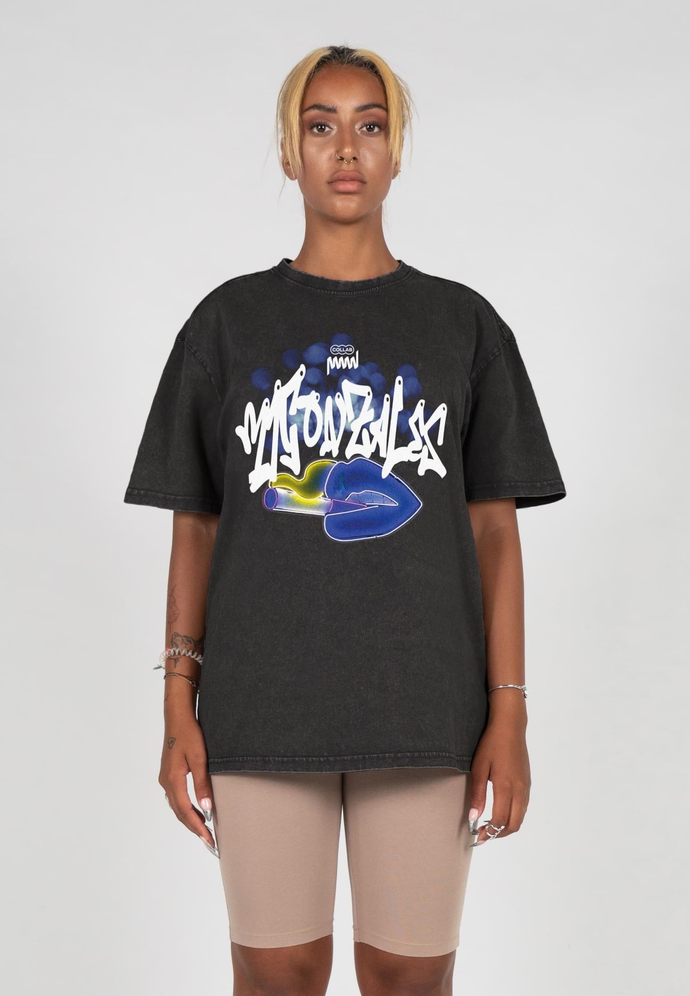 MJ Gonzales Ladies Kiss x Acid Washed Heavy Oversized Tee