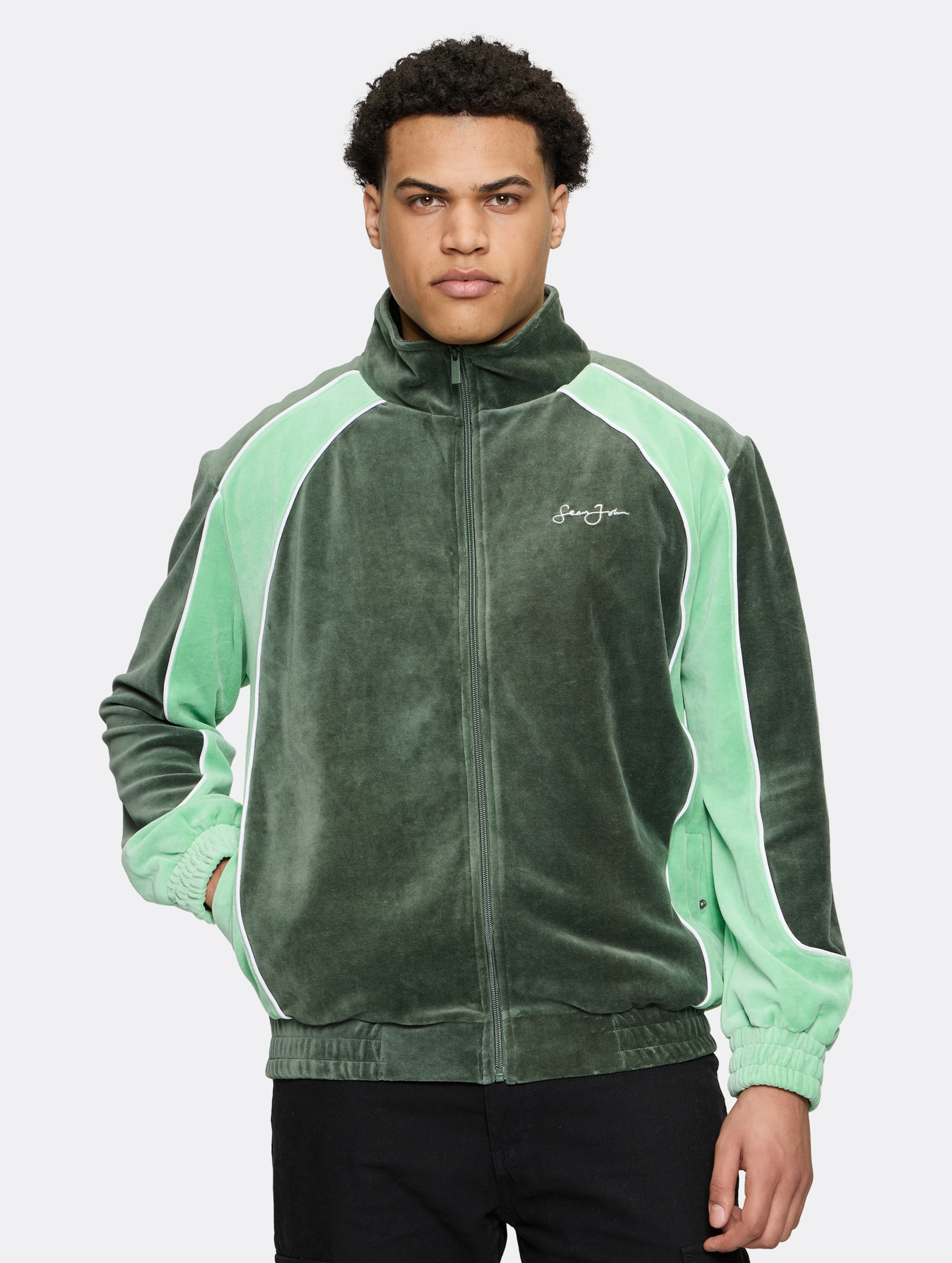 Sean John Script Logo Colorblock Velours Trackjacket