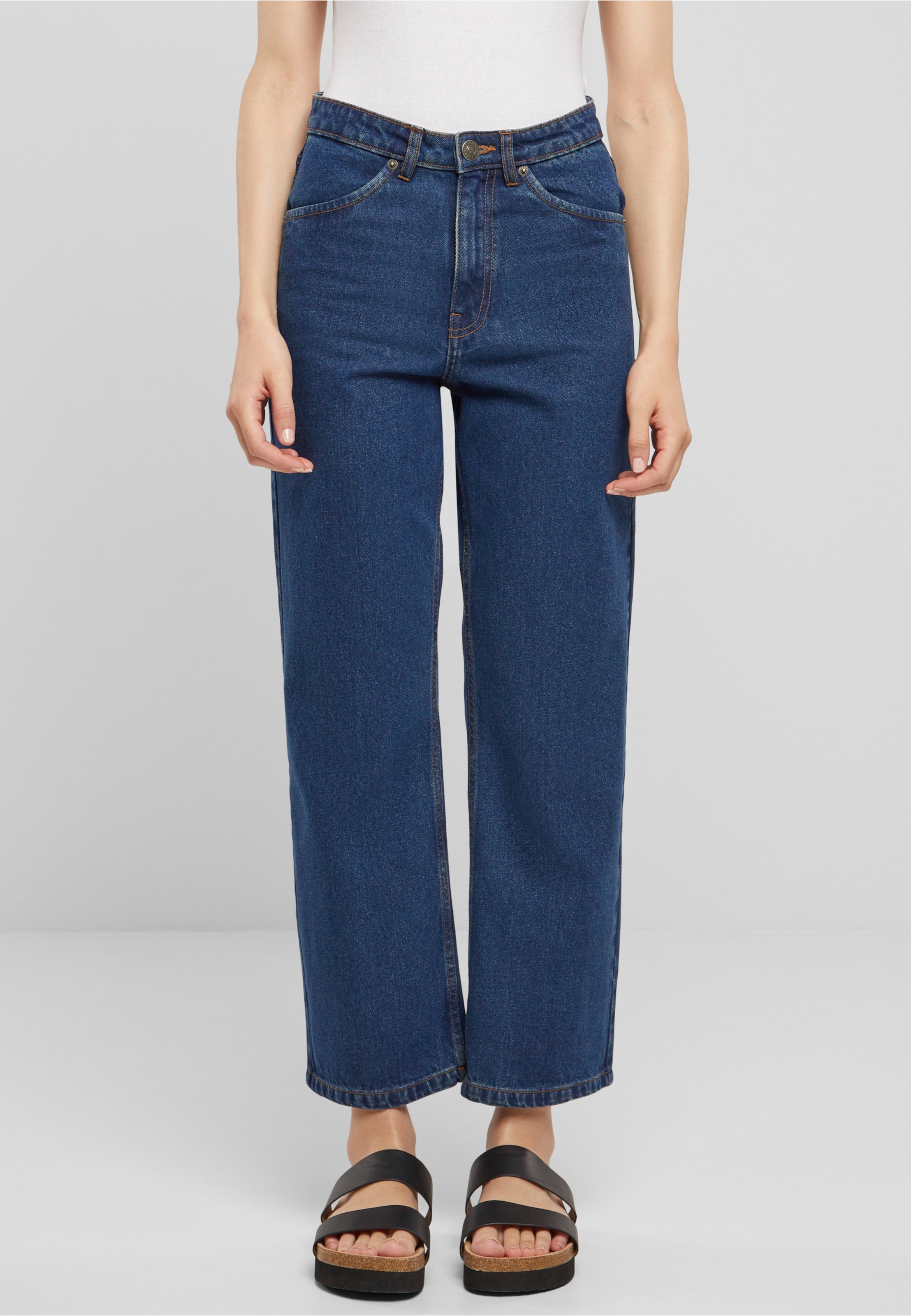 Urban Classics Ladies Cropped Straight Leg Denim Pants