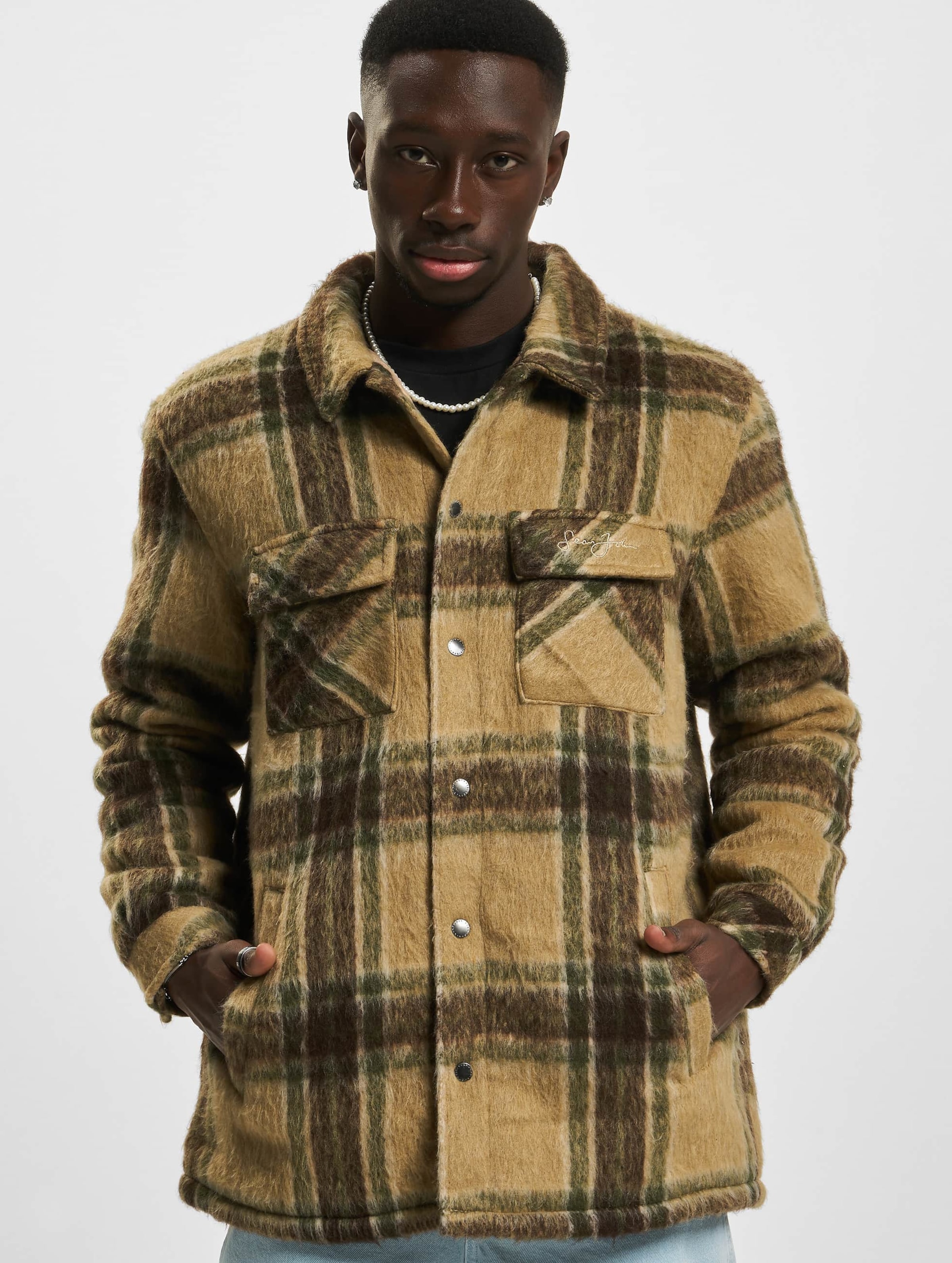 Sean John JM223-028-02 SJ Script Logo Brushed Flannel Overshirt
