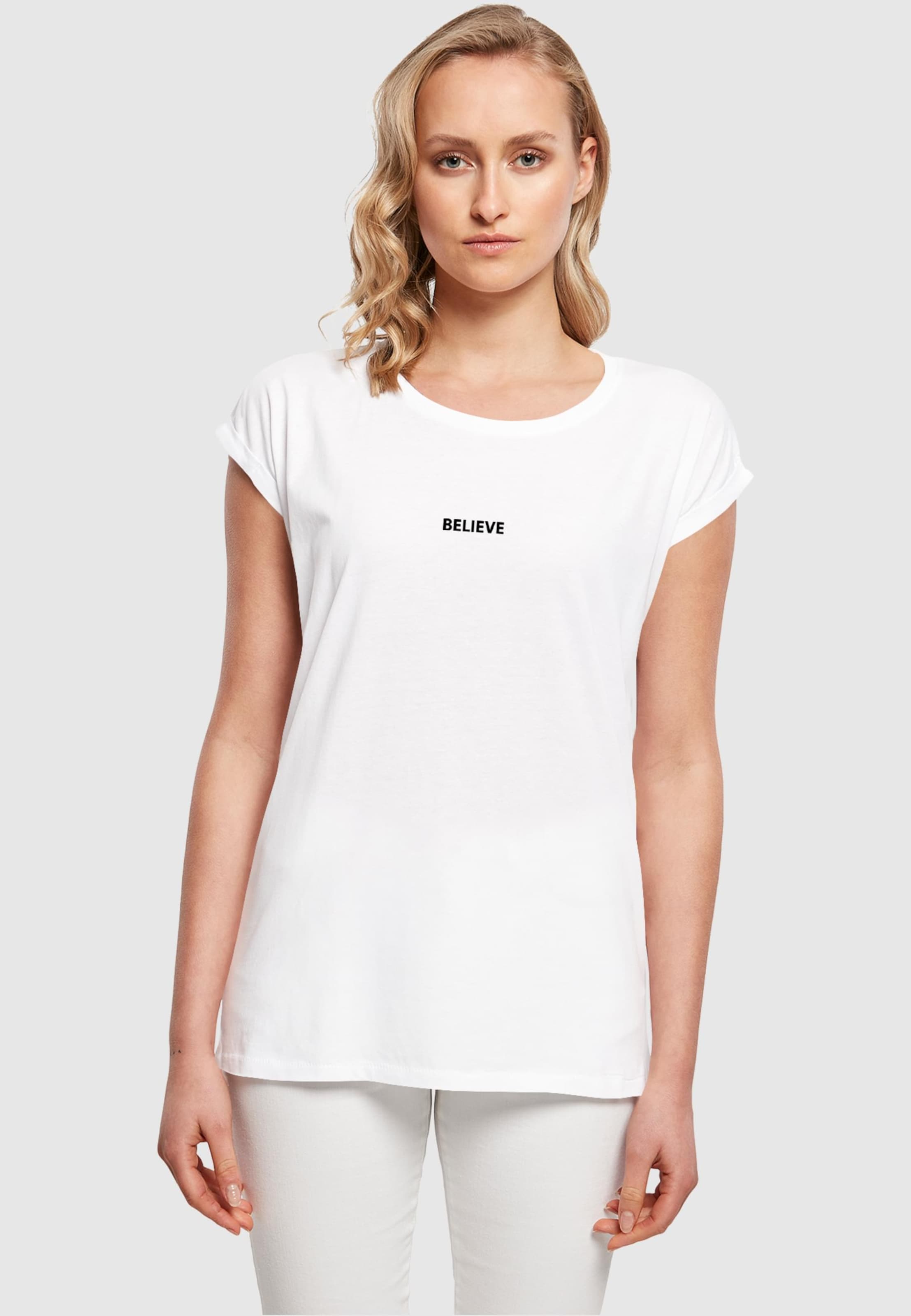 Merchcode Ladies Believe Front Extended Shoulder Tee