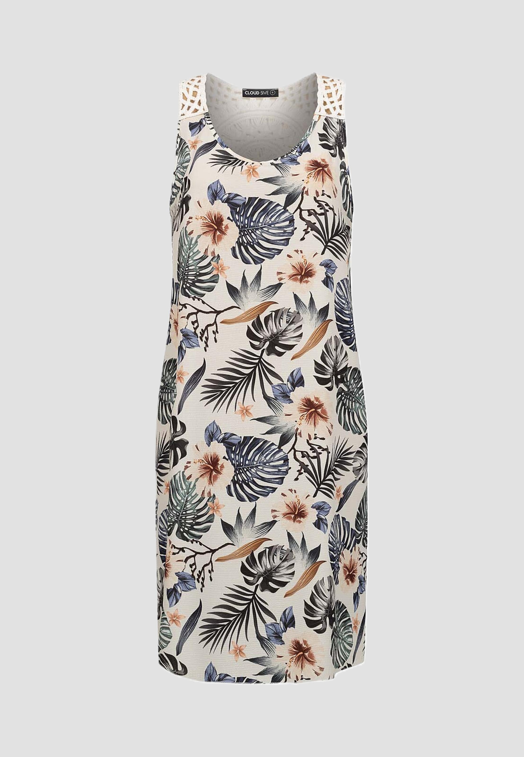 Cloud5ive Kleid A-Linie Häkeleinsatz Tropical AOP