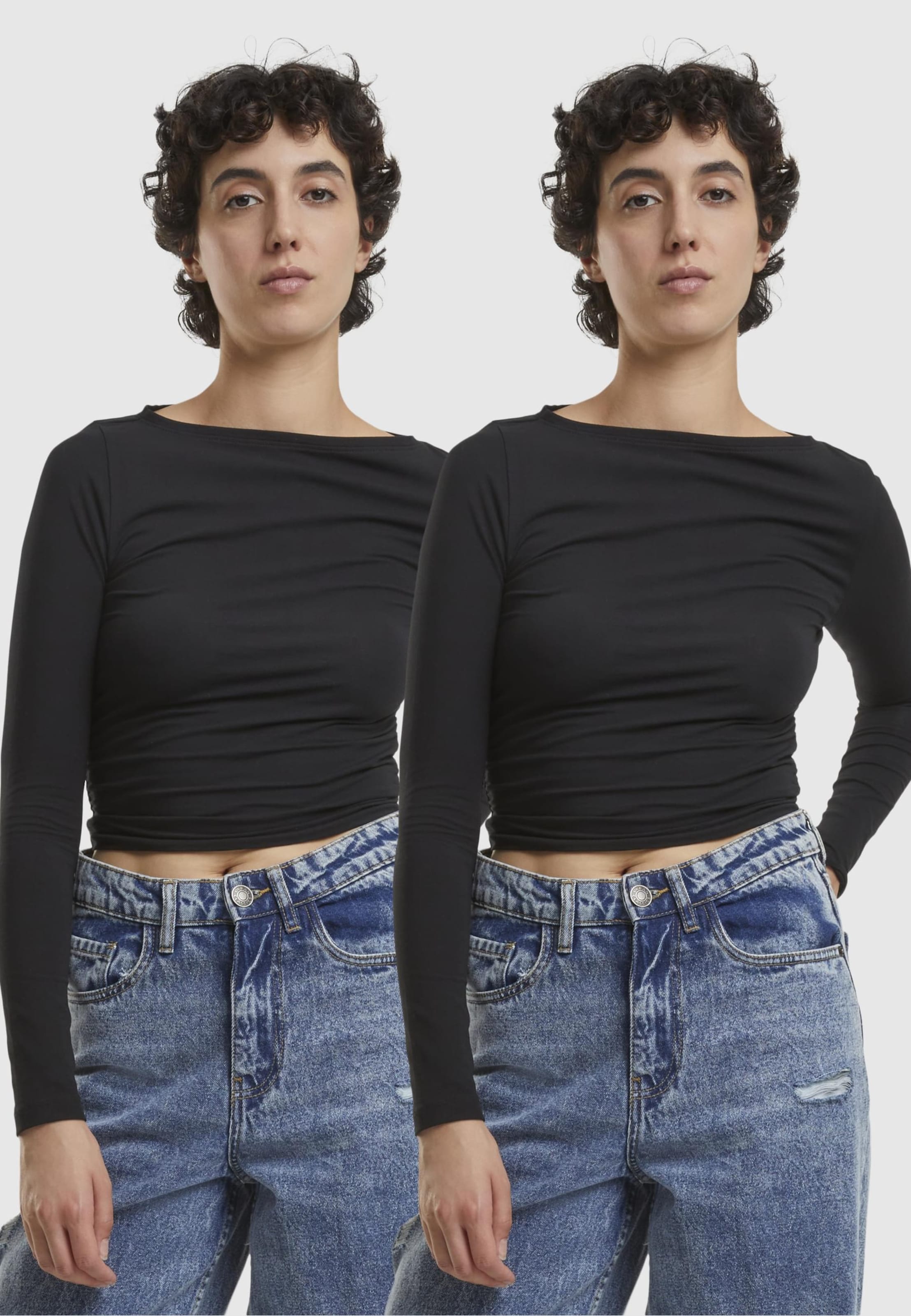 Urban Classics Ladies Ruffled Super Slim 2 Pack Longsleeve