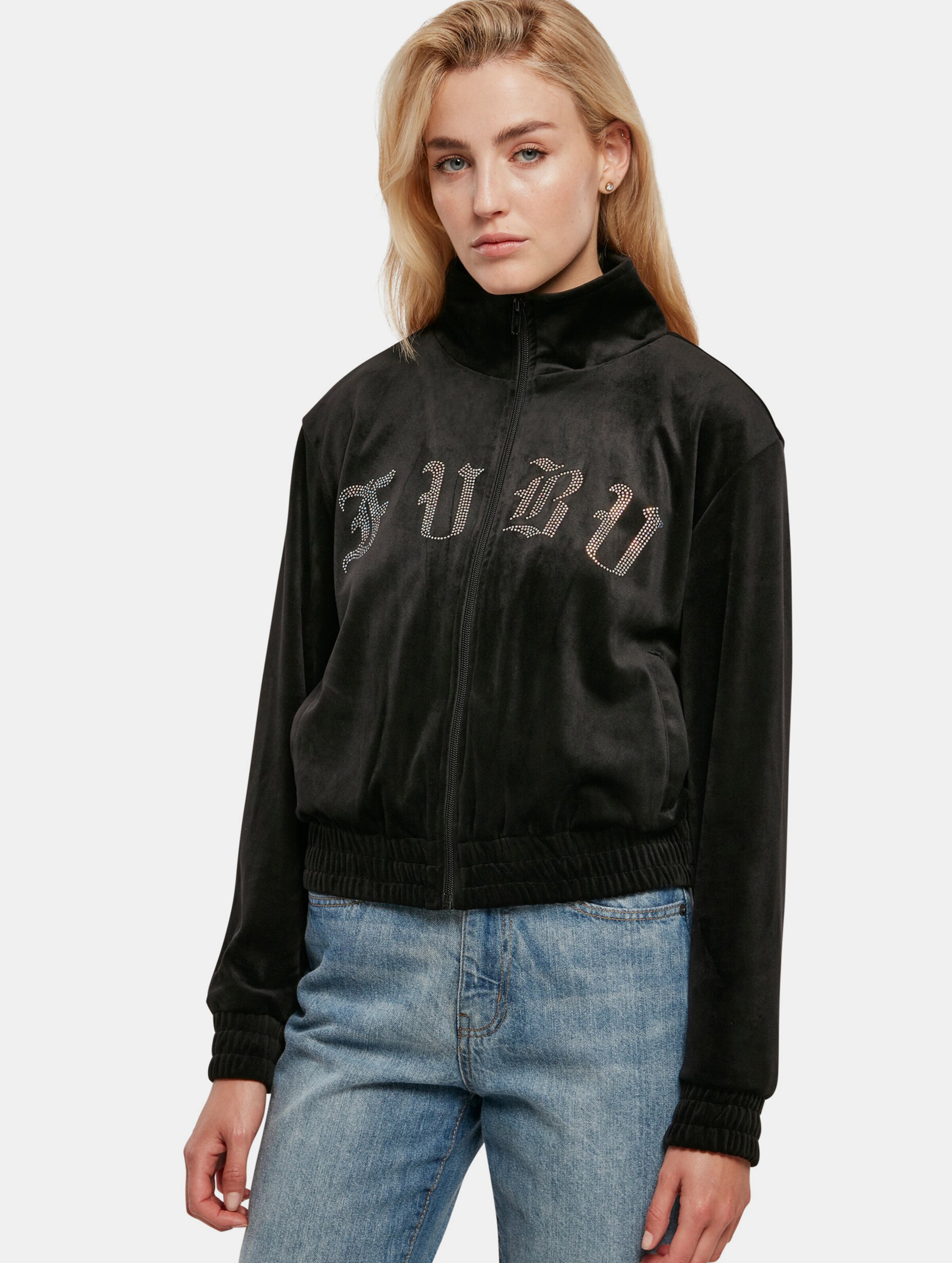 Fubu Corporate Rhinestone Velours Track Jacket black