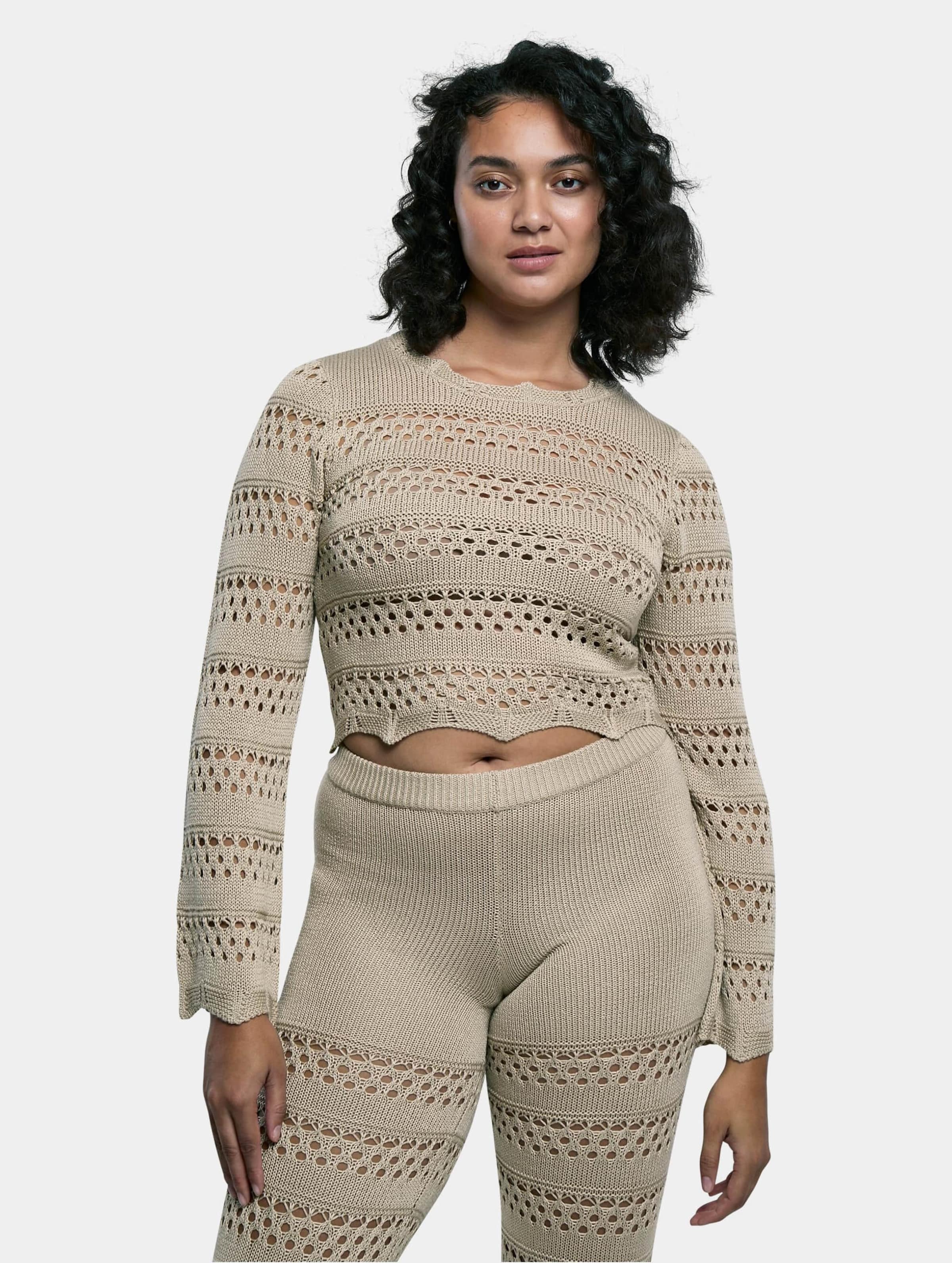 Urban Classics Ladies Cropped Crochet Knit Sweater