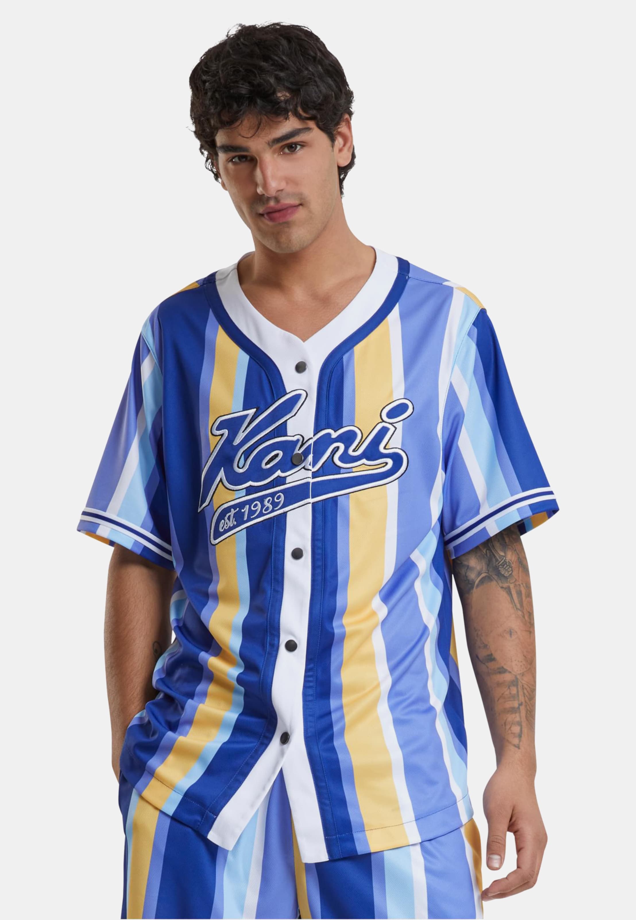 KM241-042-1 Karl Kani Varsity Striped Baseball Shirt