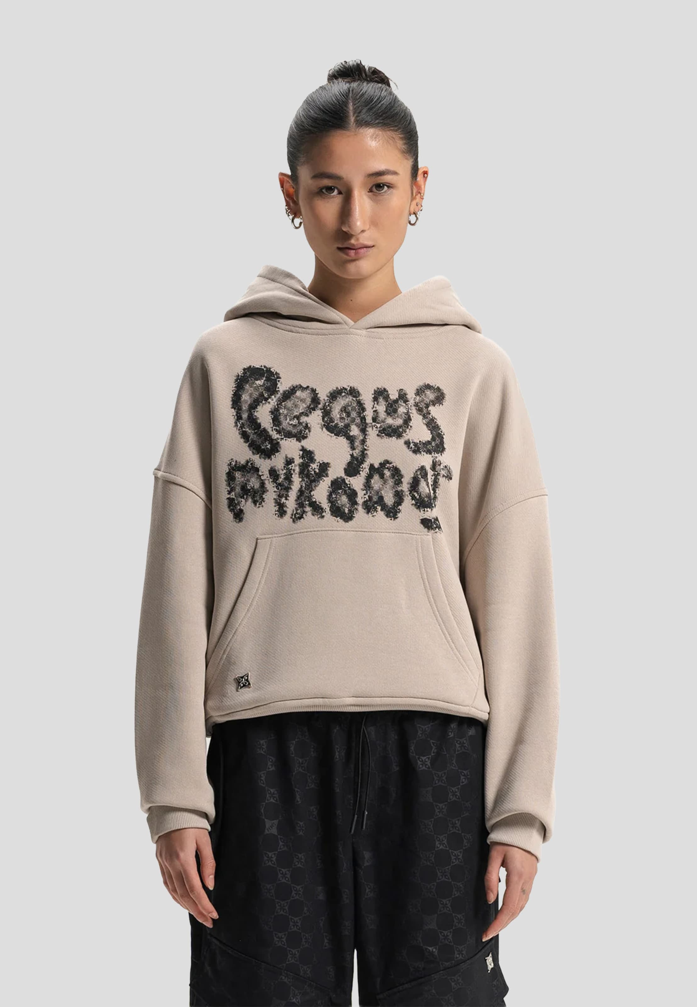 PEQUS Cropped Bubble Logo Hoodie