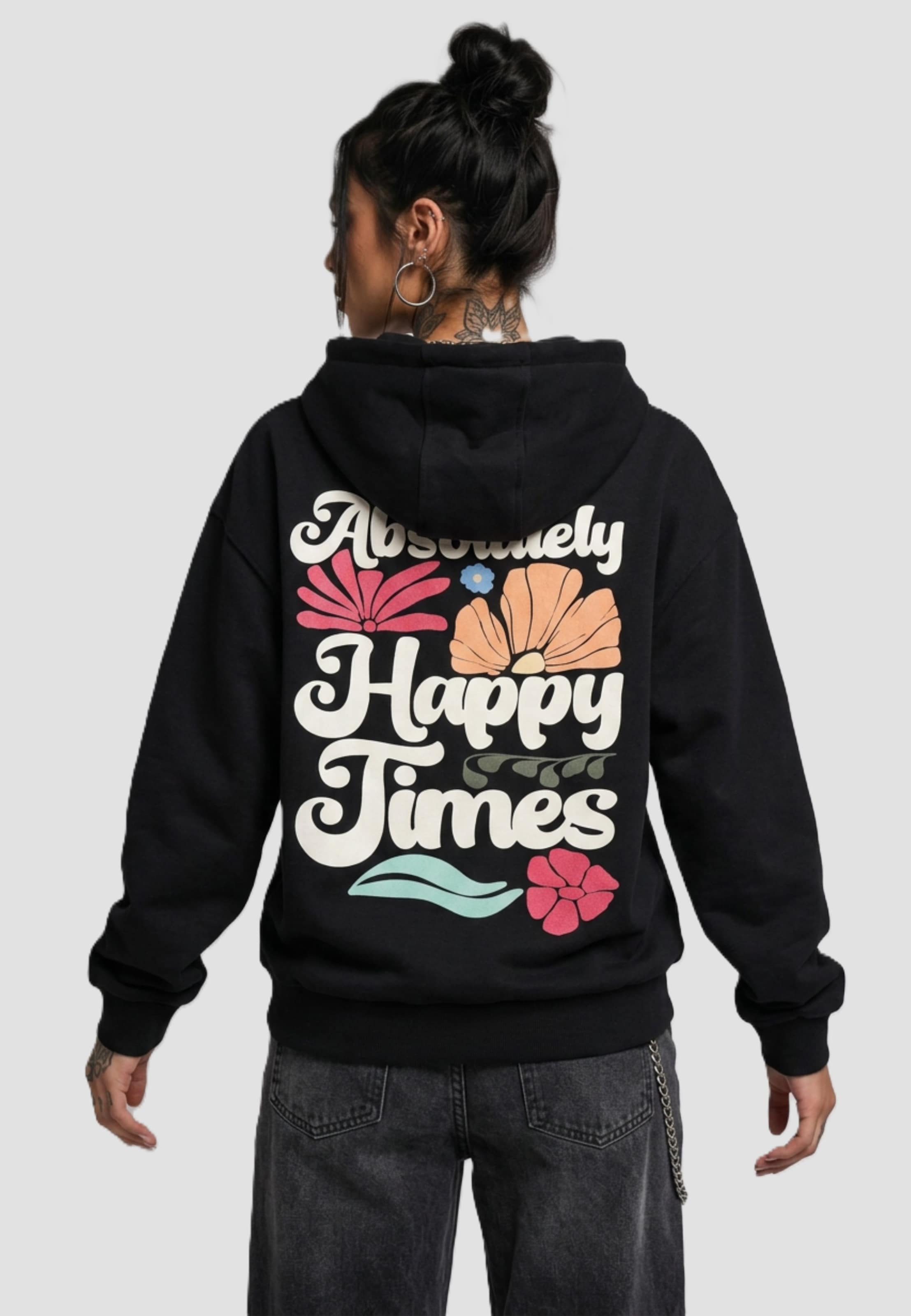Cloud5ive Ladies 77 Happy Times Black Everyday Hoodie