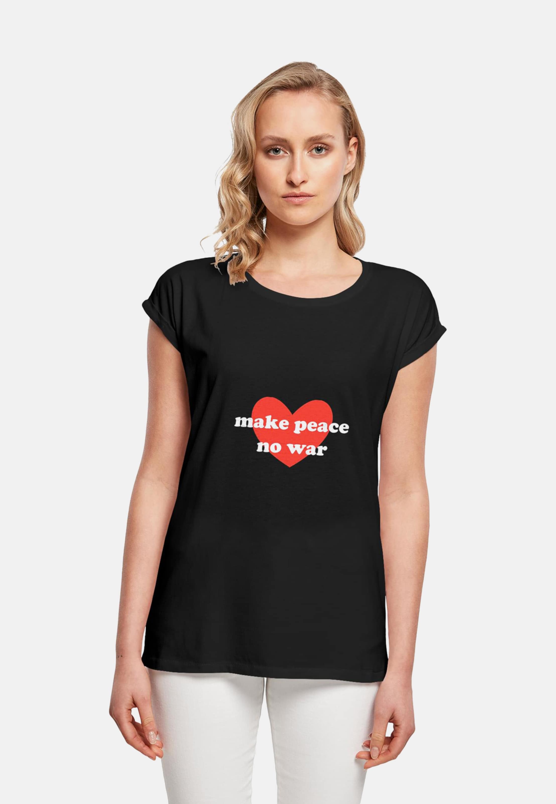 Merchcode Ladies Peace - Red Heart Black Extended Shoulder Tee