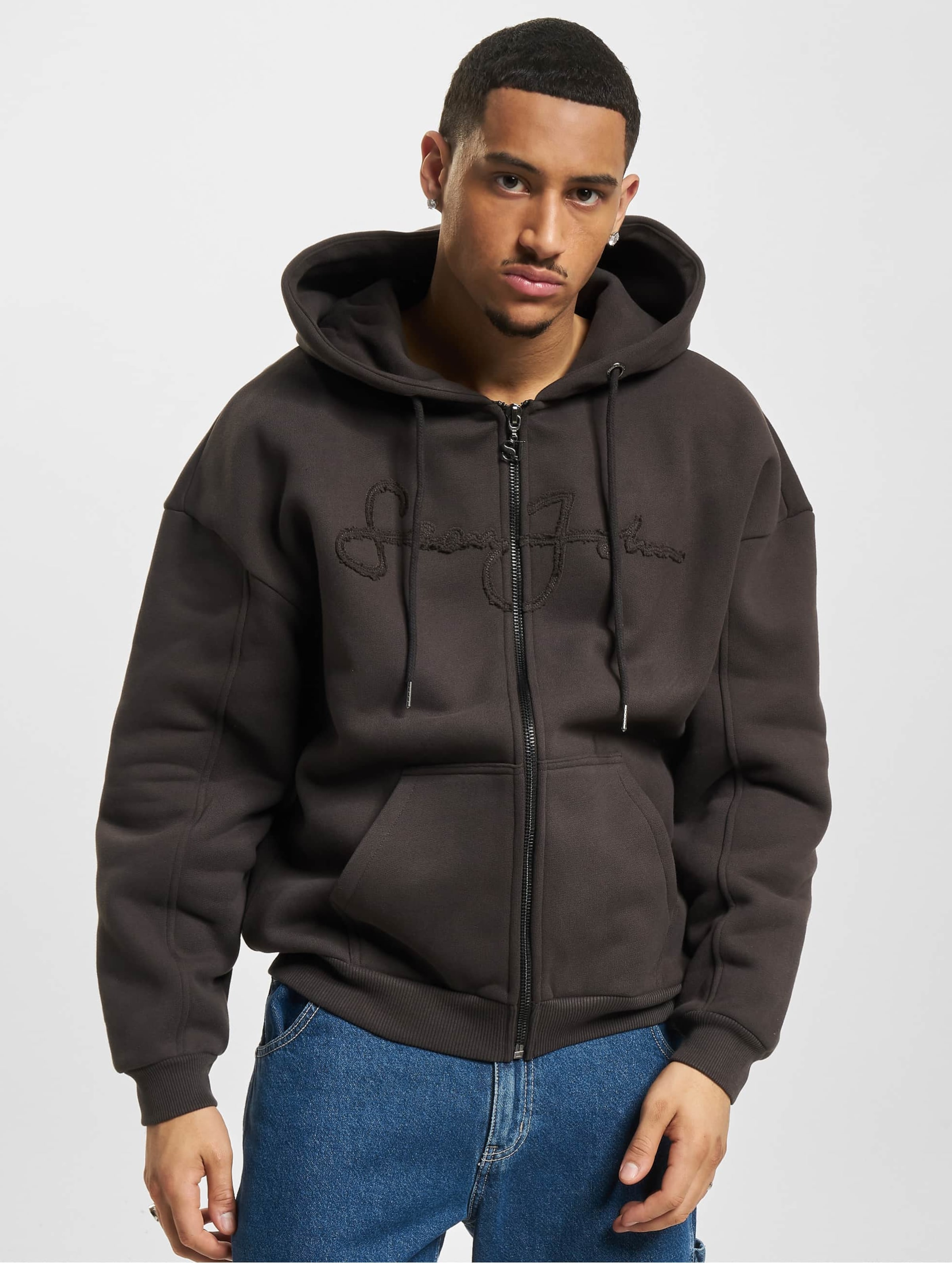 Sean John JM231-021-02 SJ Script Logo Distressed Zip Hoodie