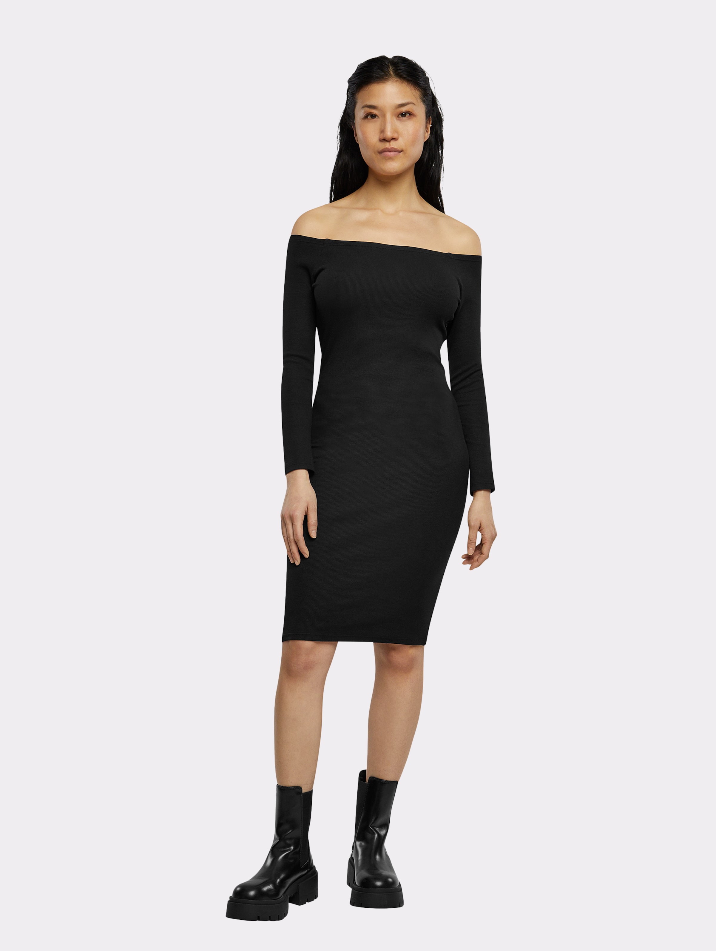 Urban Classics Ladies Off Shoulder Longsleeve Rib Dress