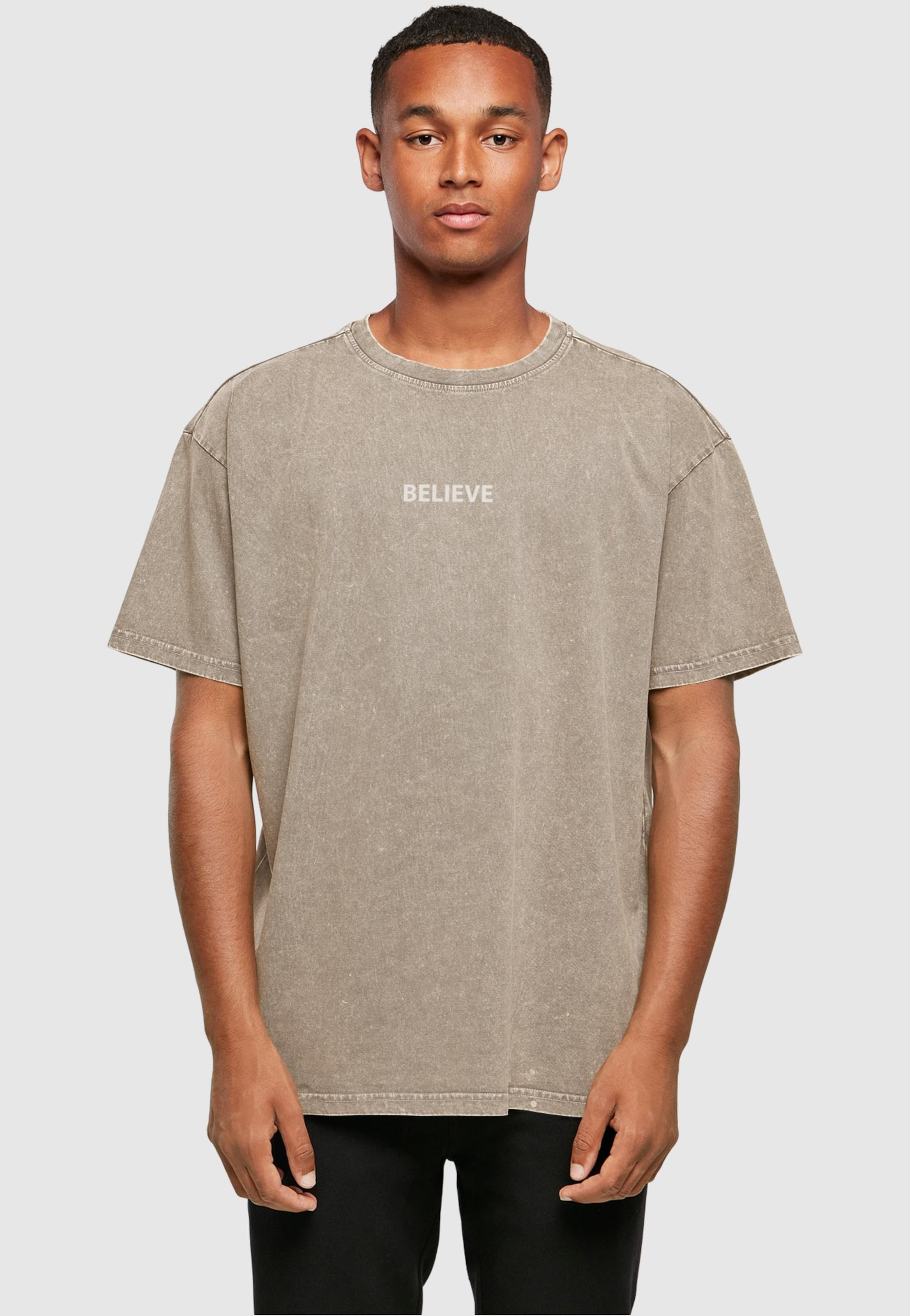 Merchcode Believe Front Acid Washed Heavy Oversized Tee