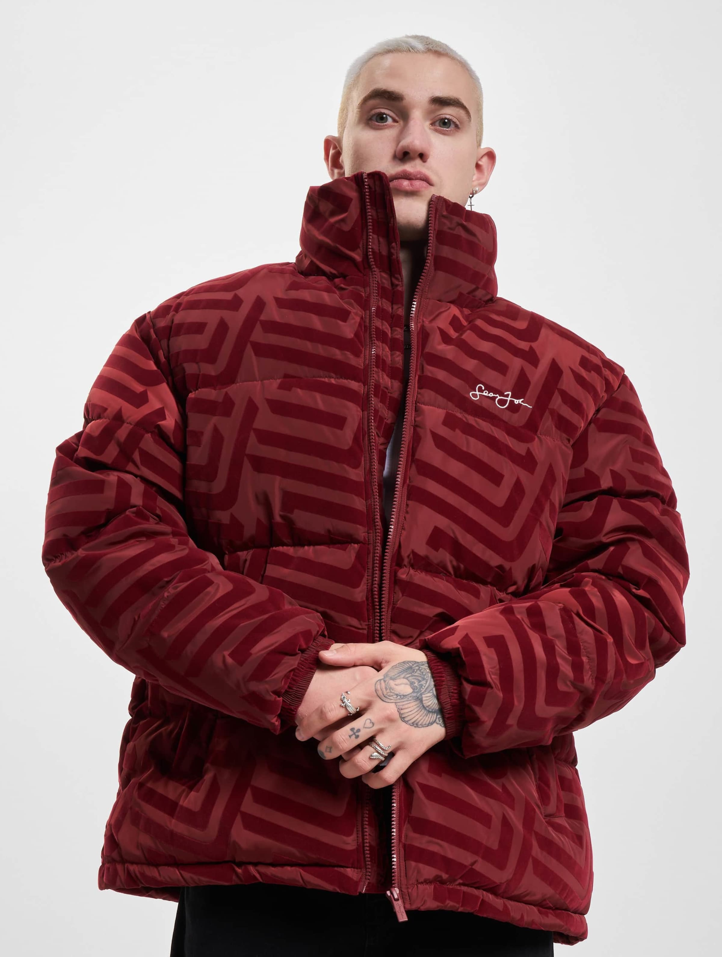 Sean John JM233-016-2 SJ Script Logo Geometric Aop Puffer Jacket