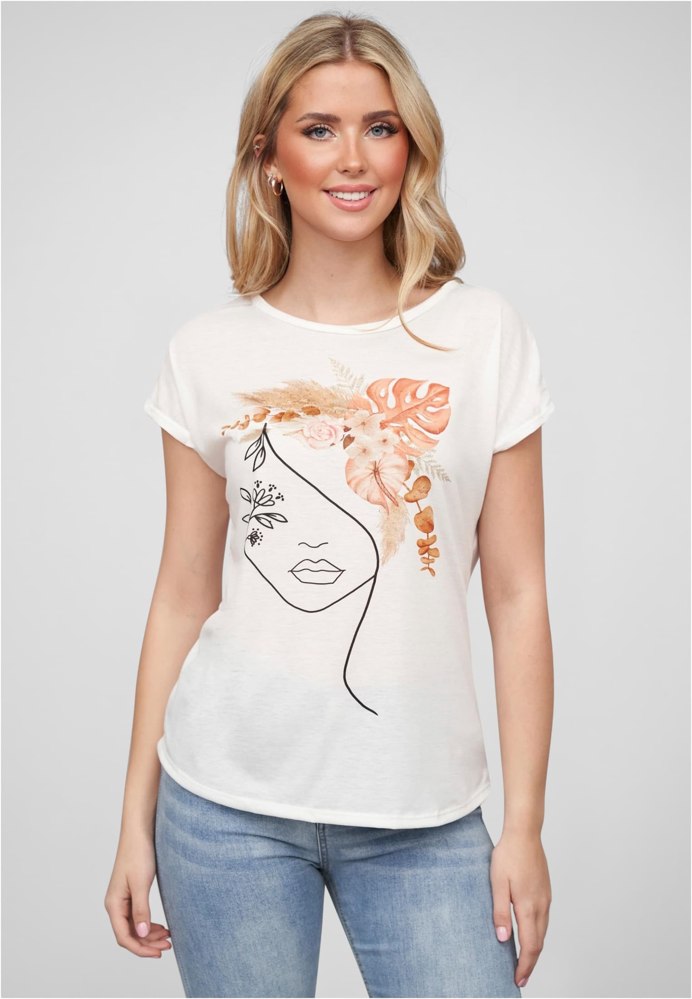 Cloud5ive Damen Viskose T-Shirt mit Floral Silhouette Face Print