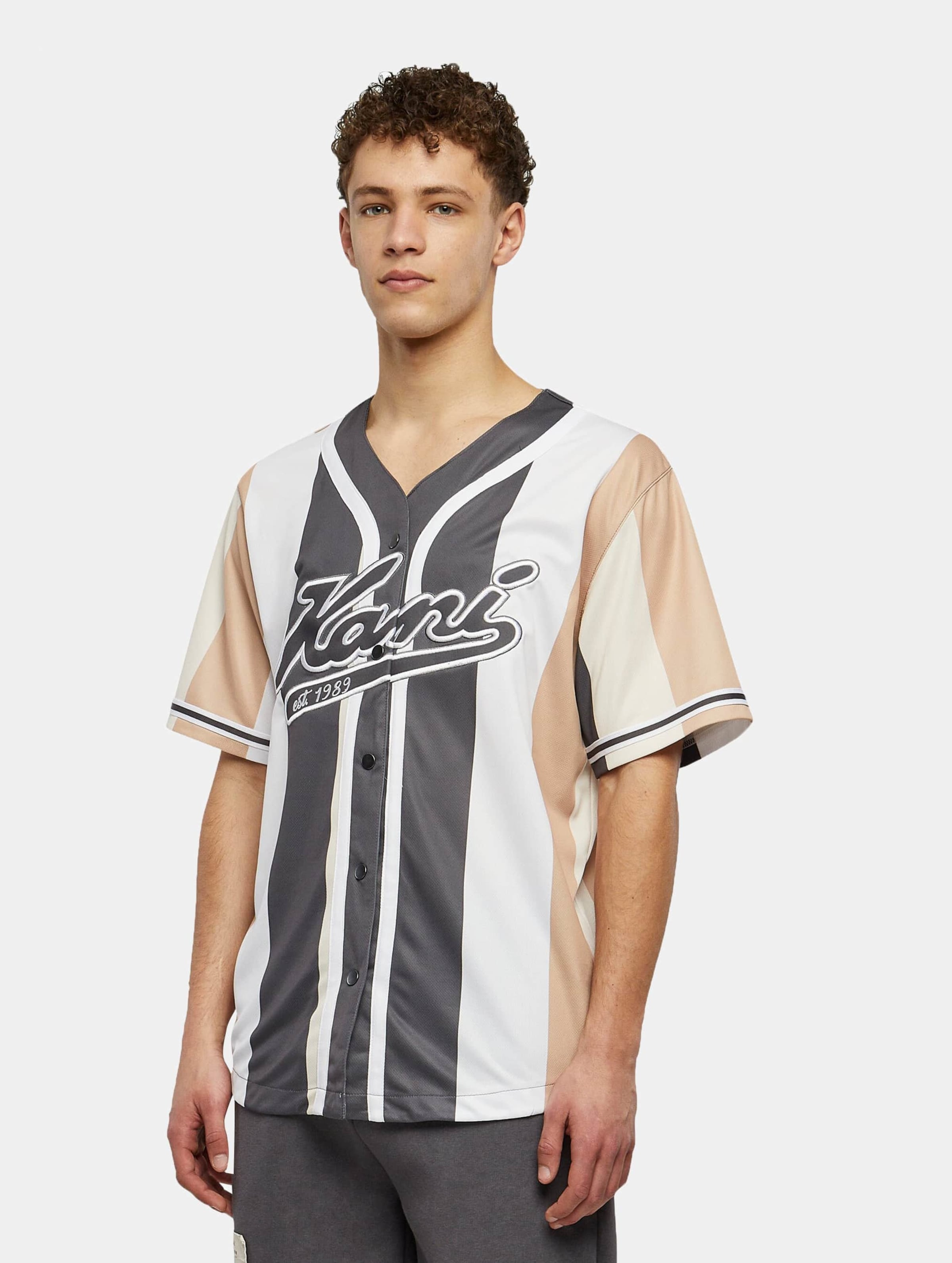 Karl Kani KM231-032-3 KK Varsity Striped Baseball Shirt sand/off white/anthracite
