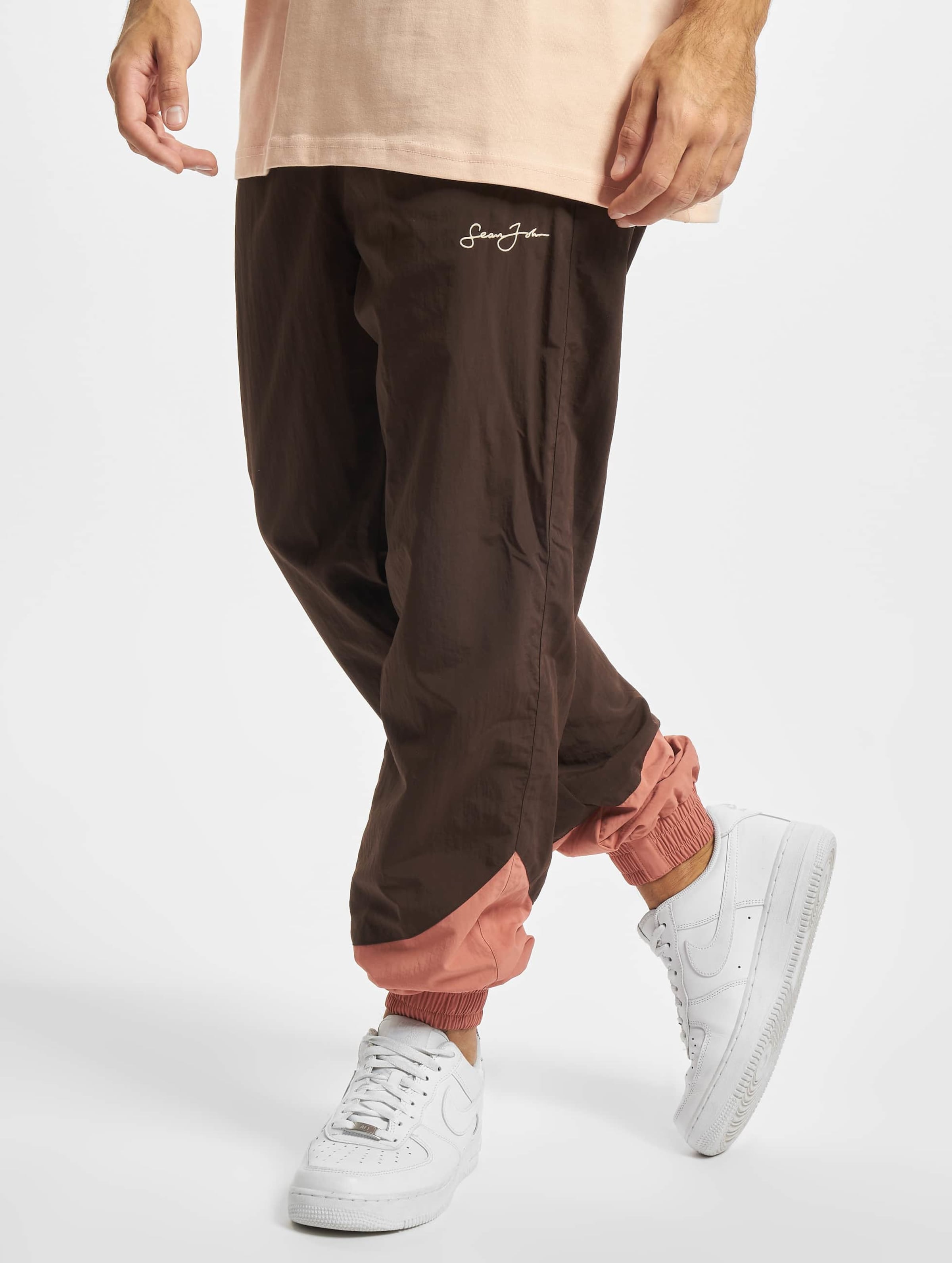 Sean John JM213-030-01 Script Logo Colorblock Track Pants dark brown/dark rose