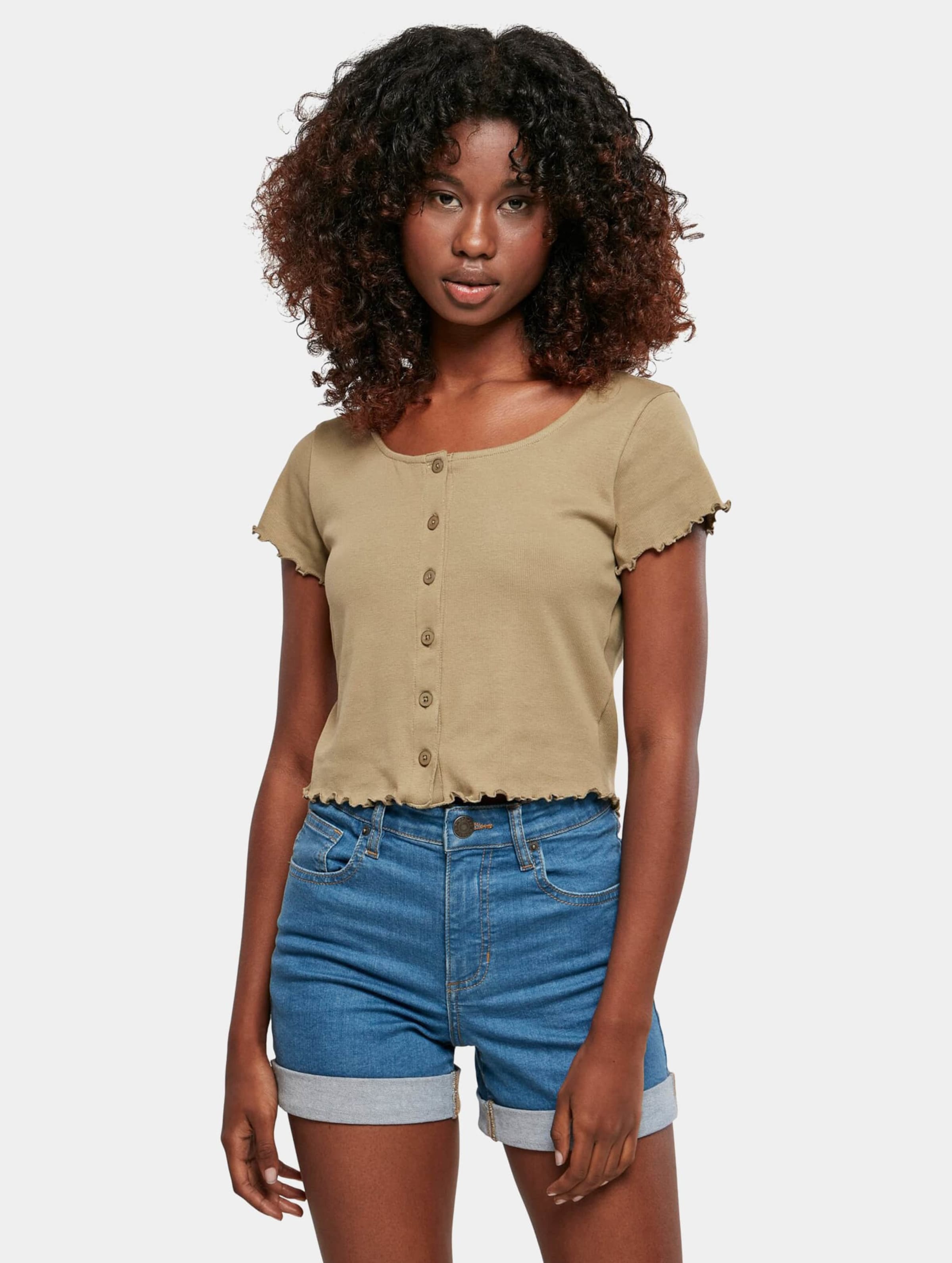 Urban Classics Ladies Cropped Button Up Rib Tee