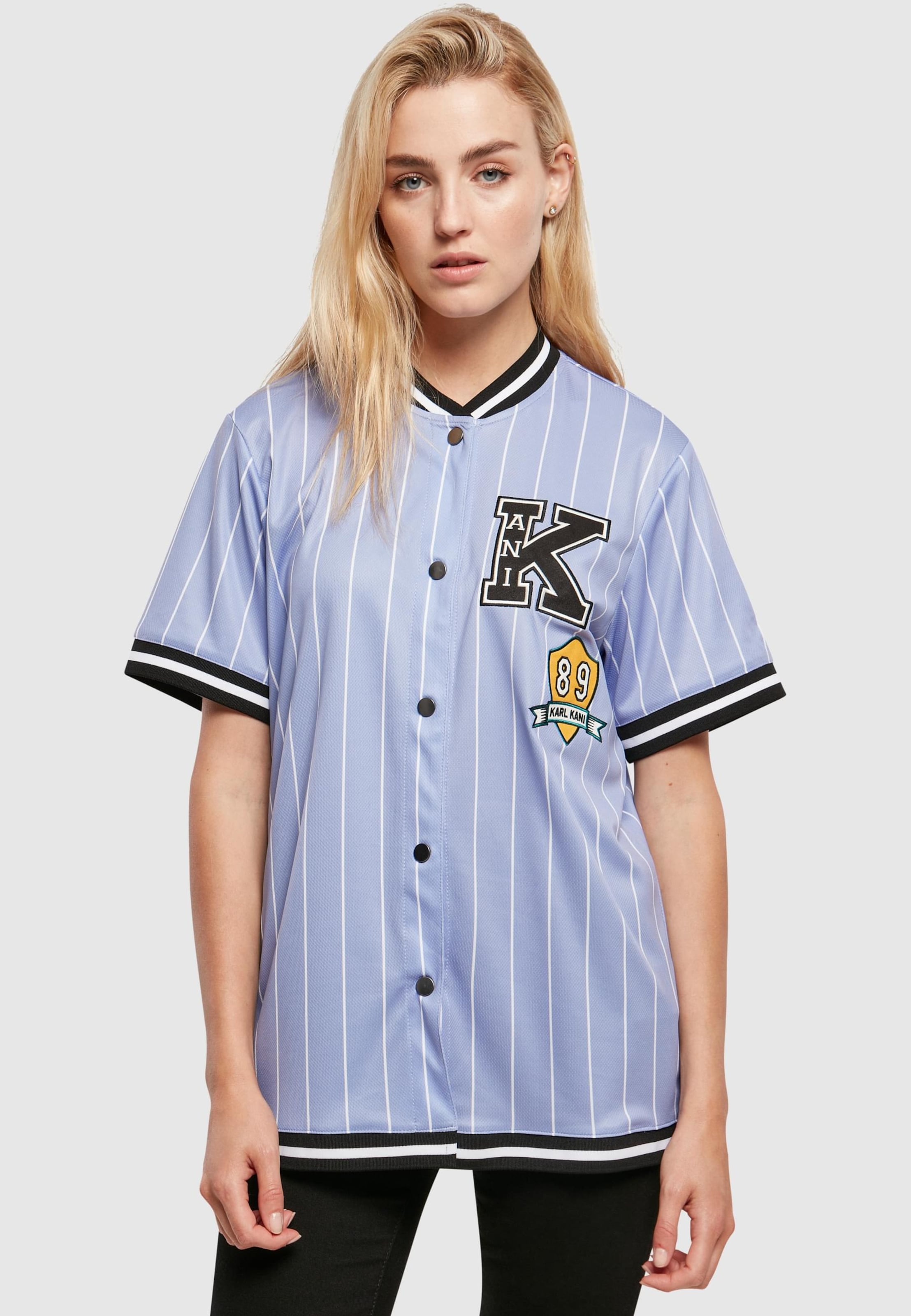 Karl Kani Retro Patch Pinstripe Baseball Shirt