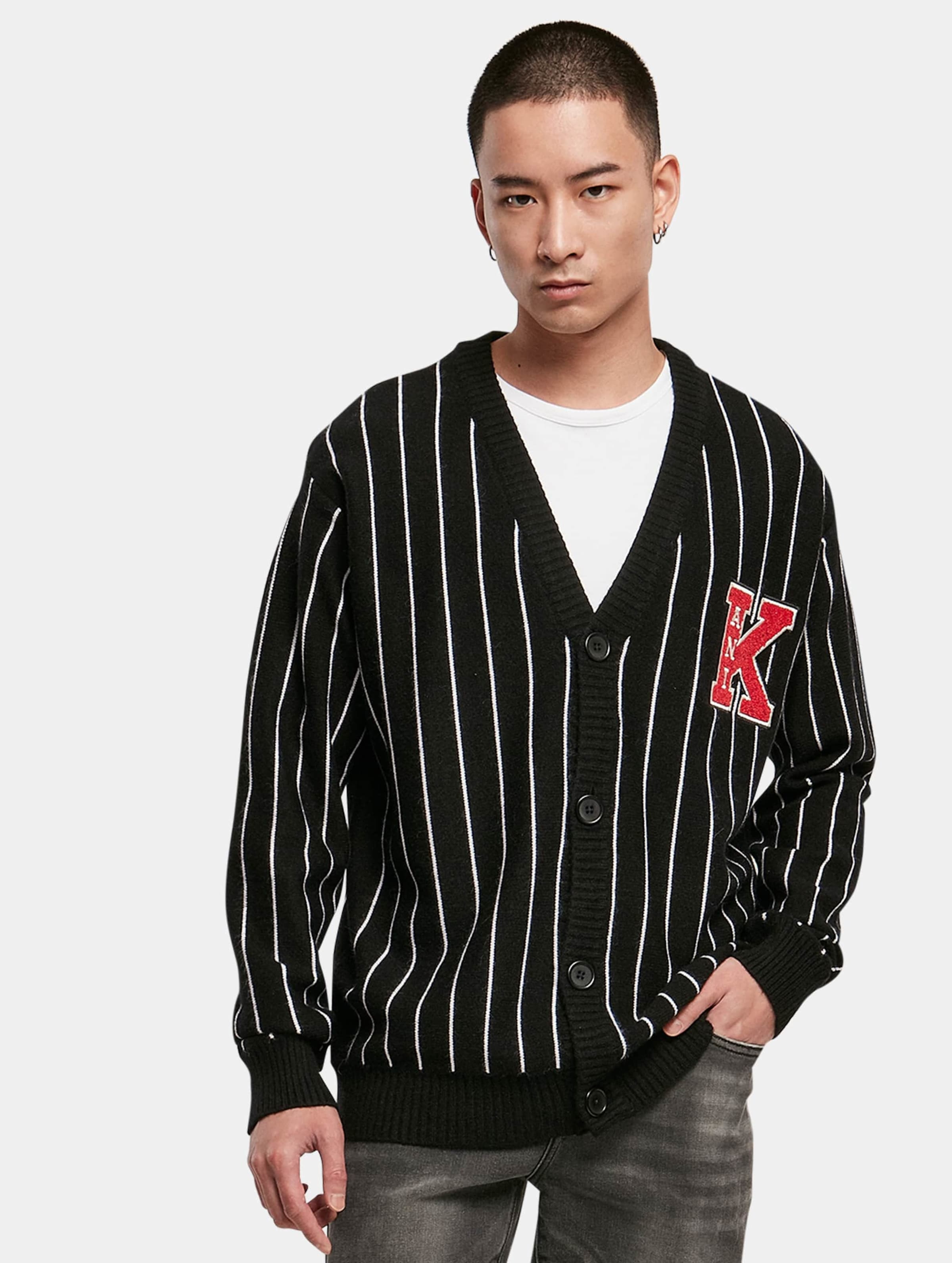 Karl Kani KK Retro Patch Knitted Pinstripe Cardigan black/cream