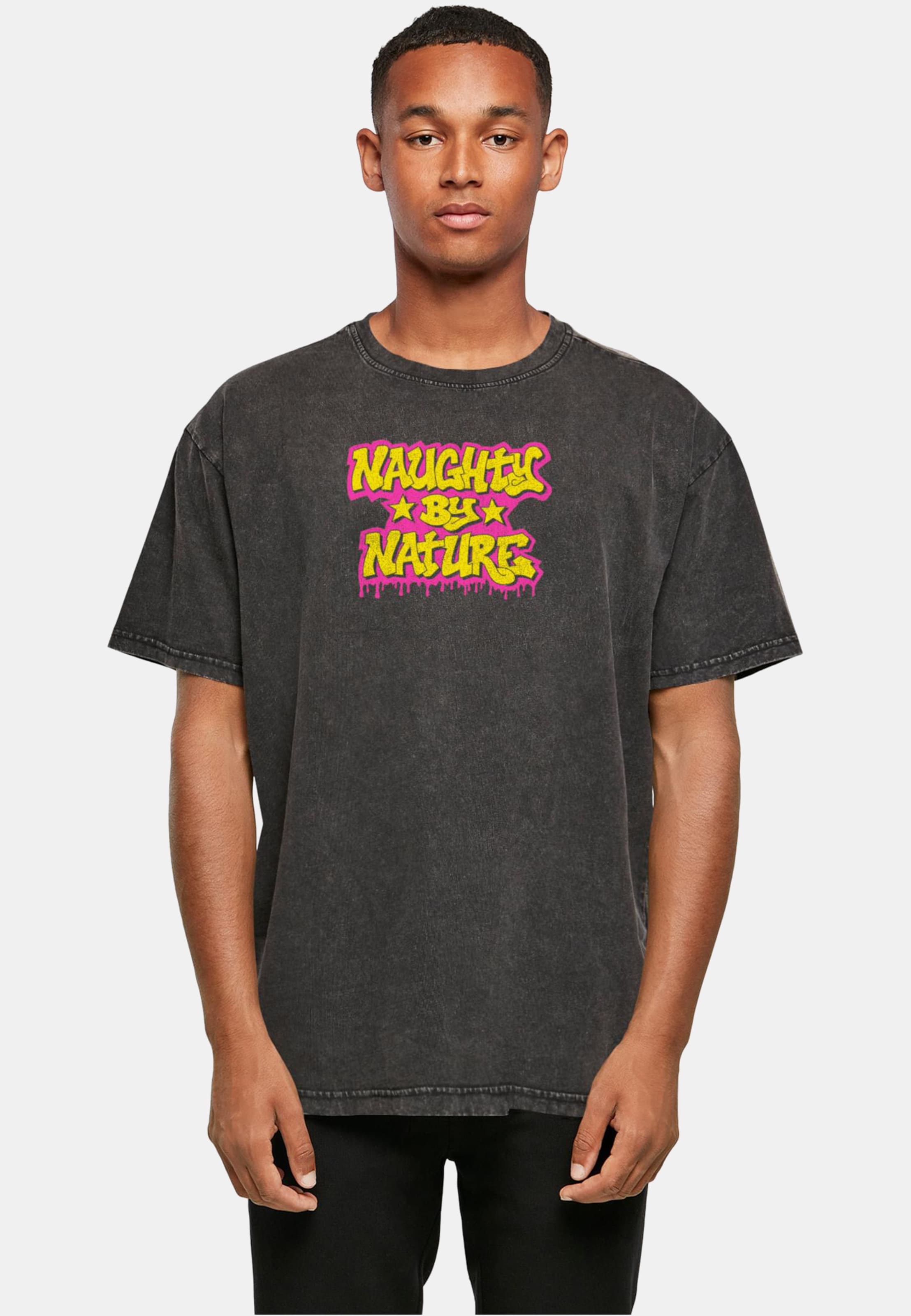 Merchcode Naughty By Nature - Neon Drop Acid Washed Heavy Oversized Tee