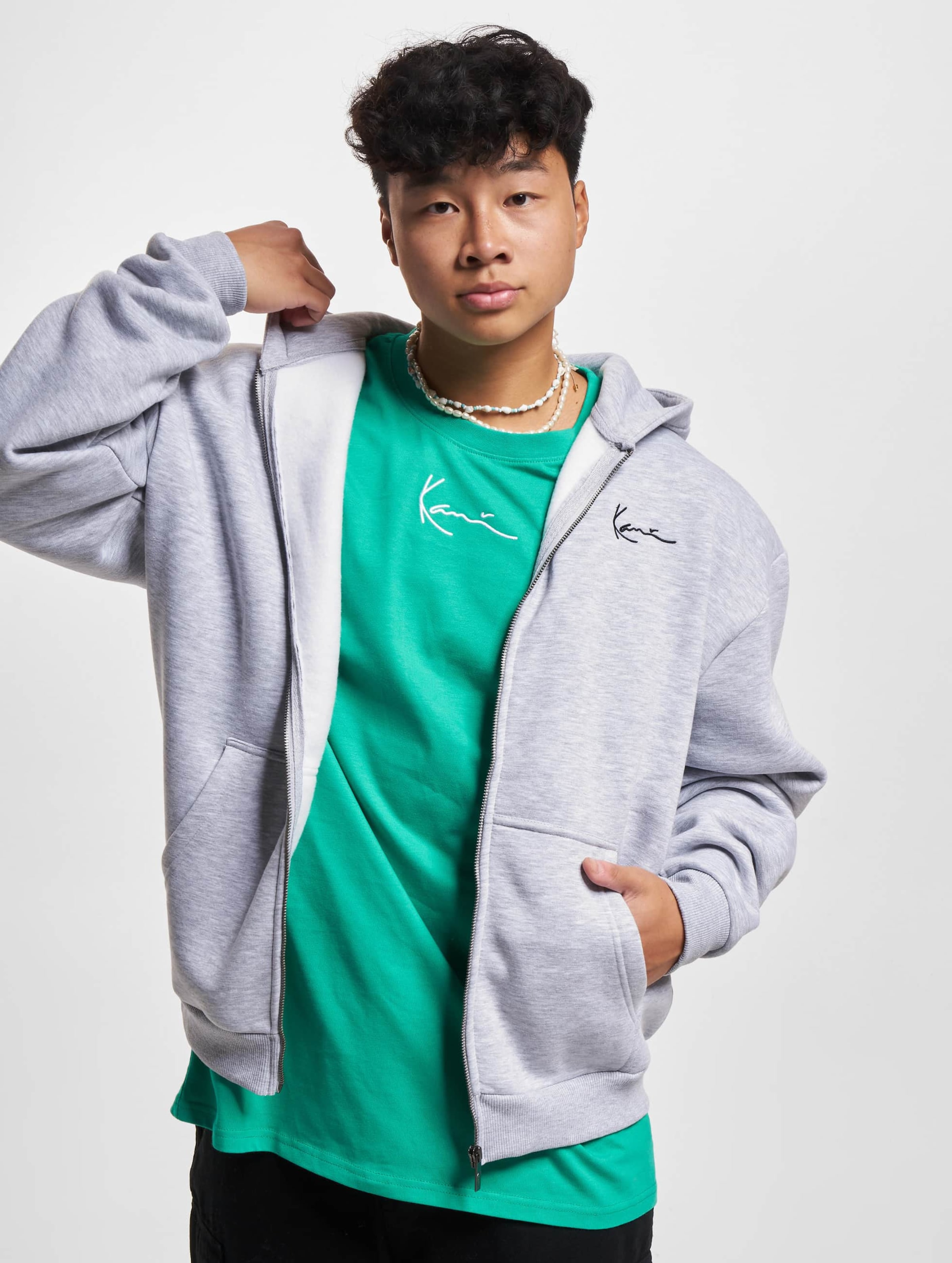 Karl Kani Chest Signature Essential Zip Hoodie ash grey