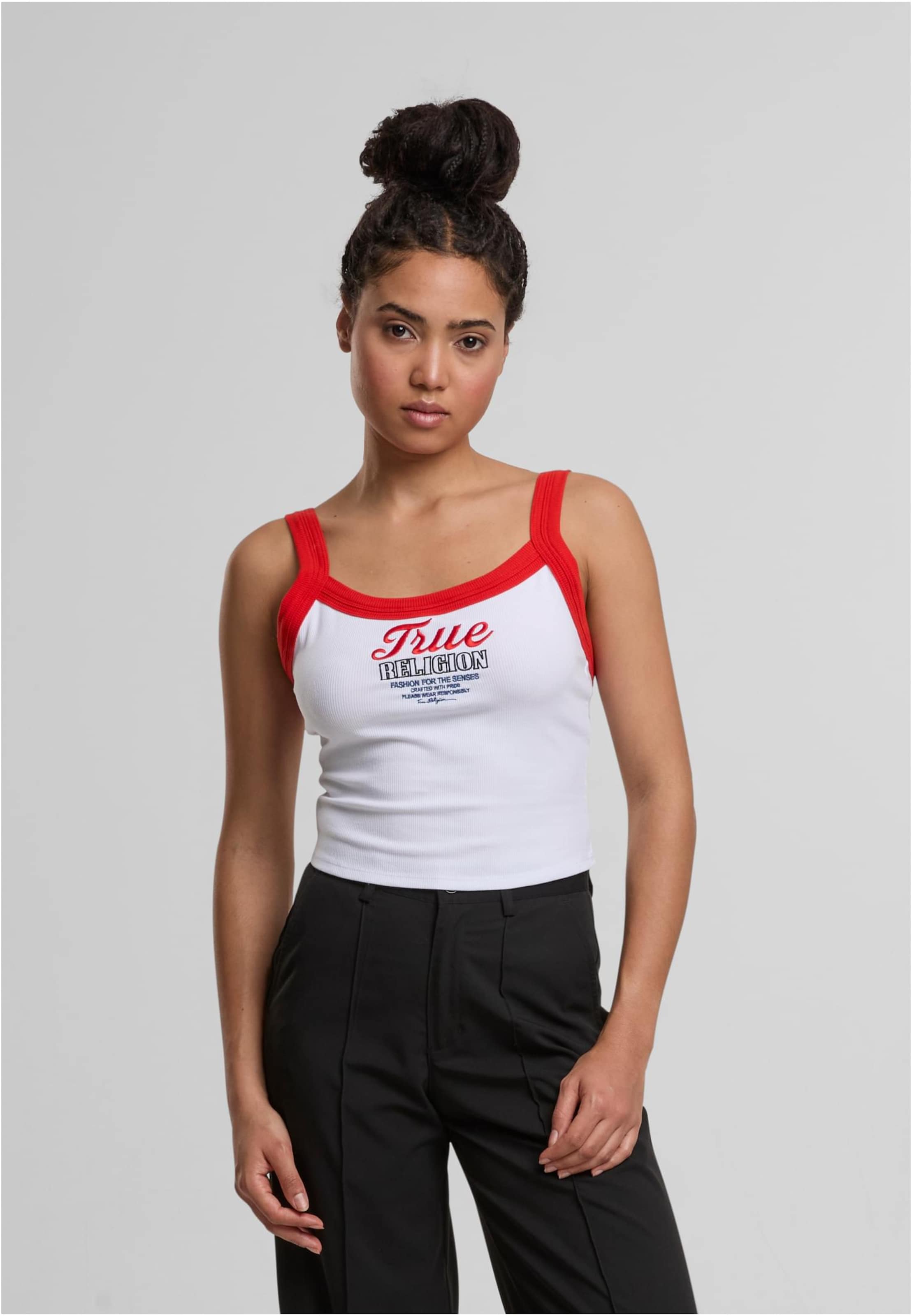 True Religion EMBROIDERED CONTRAST RIB TANK