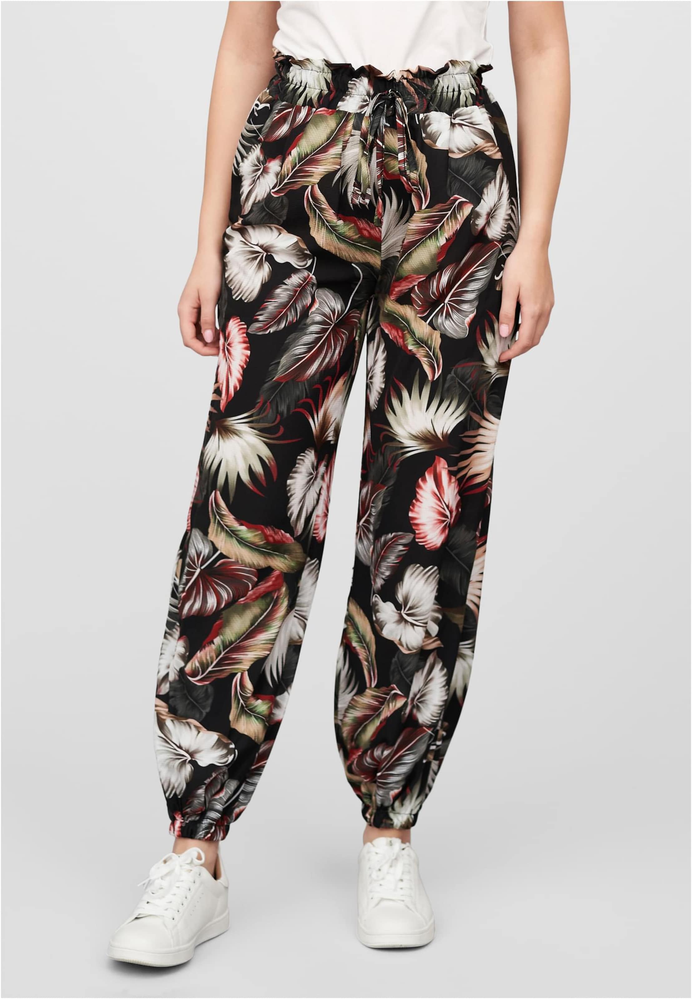 Cloud5ive Damen Crepe Hose mit Gummibund und All Over Palmen Print