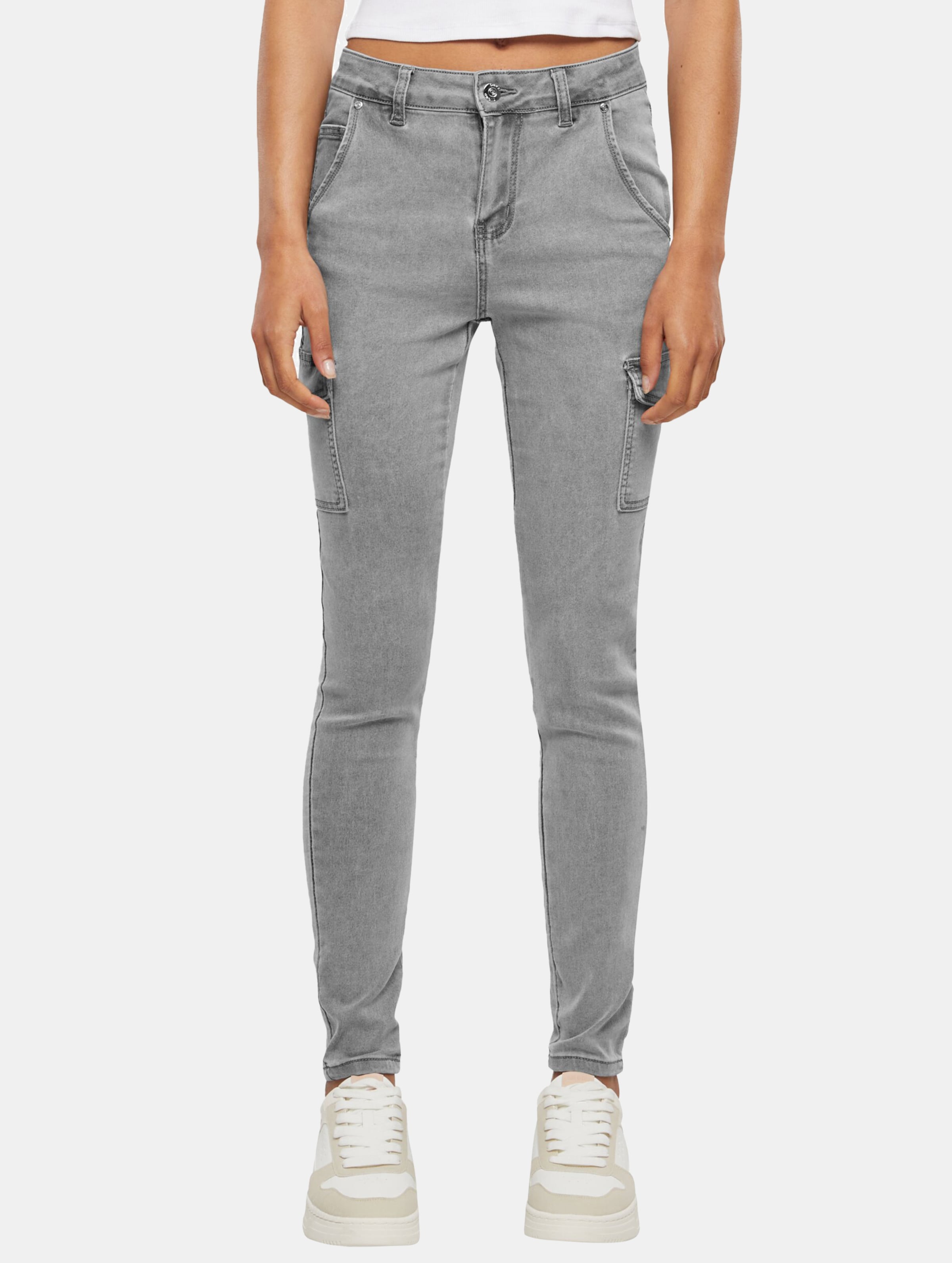 Cloud5ive Damen High Waist Cargo Jeans Hose mit washed look