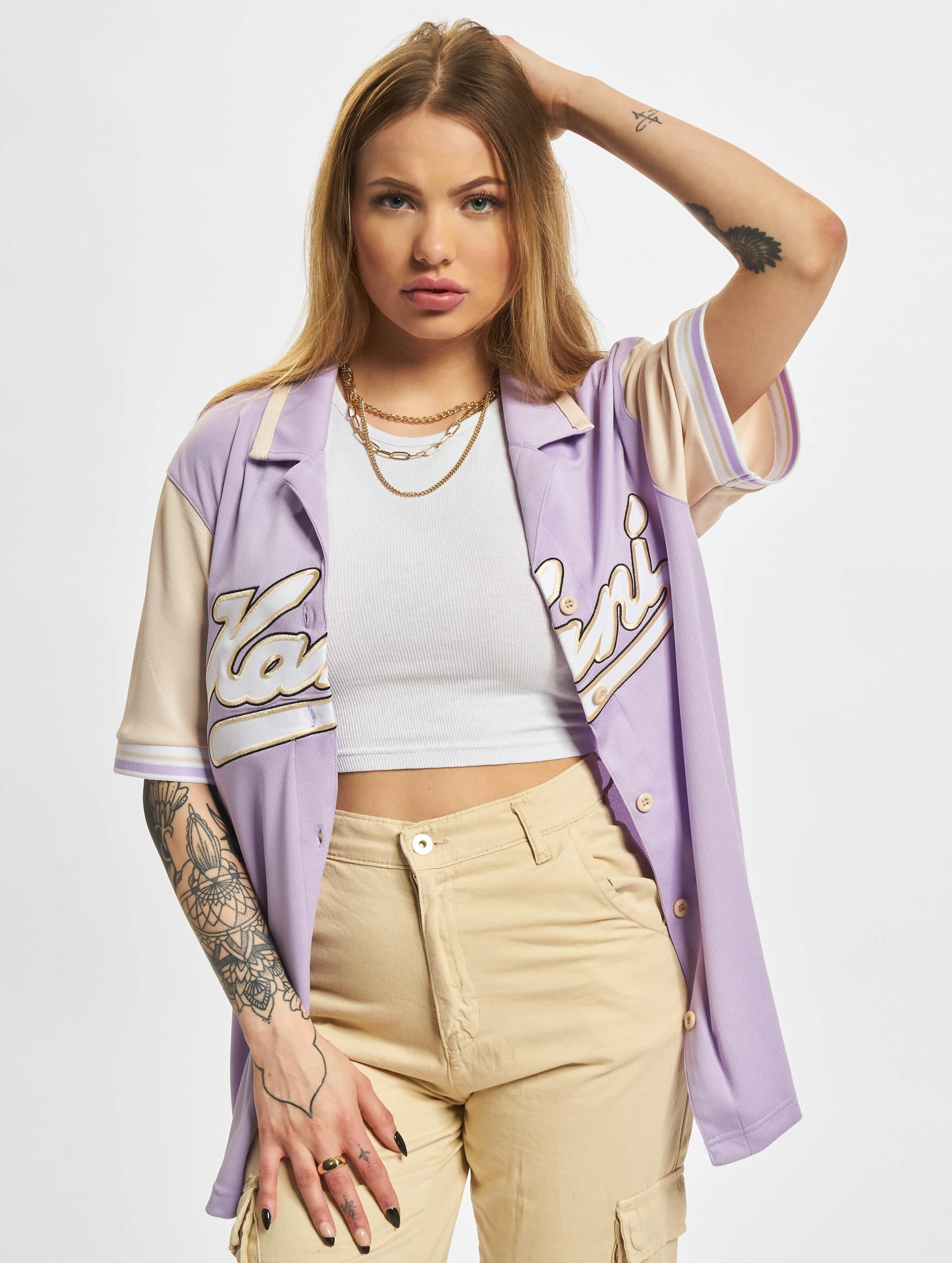 Karl Kani Varsity Block Baseball Shirt purple/light sand