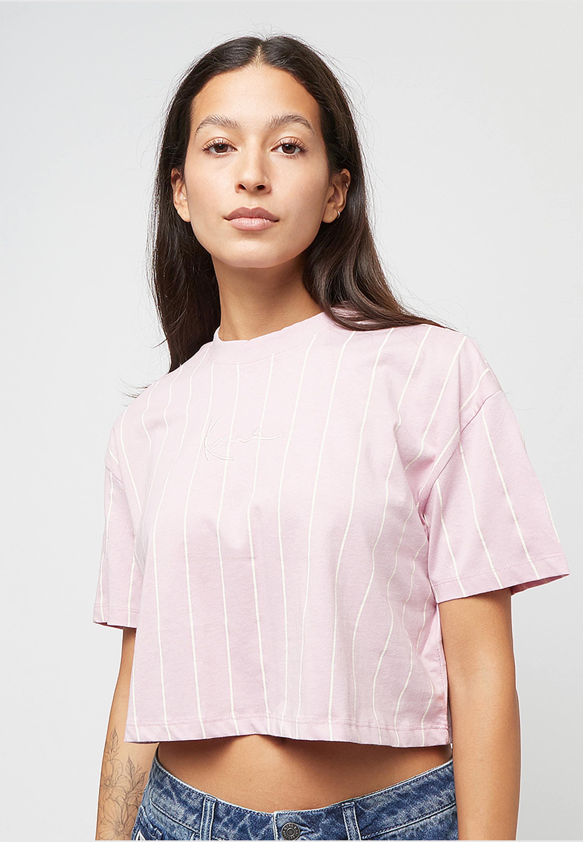 Karl Kani Small Signature Pinstripe Crop Tee