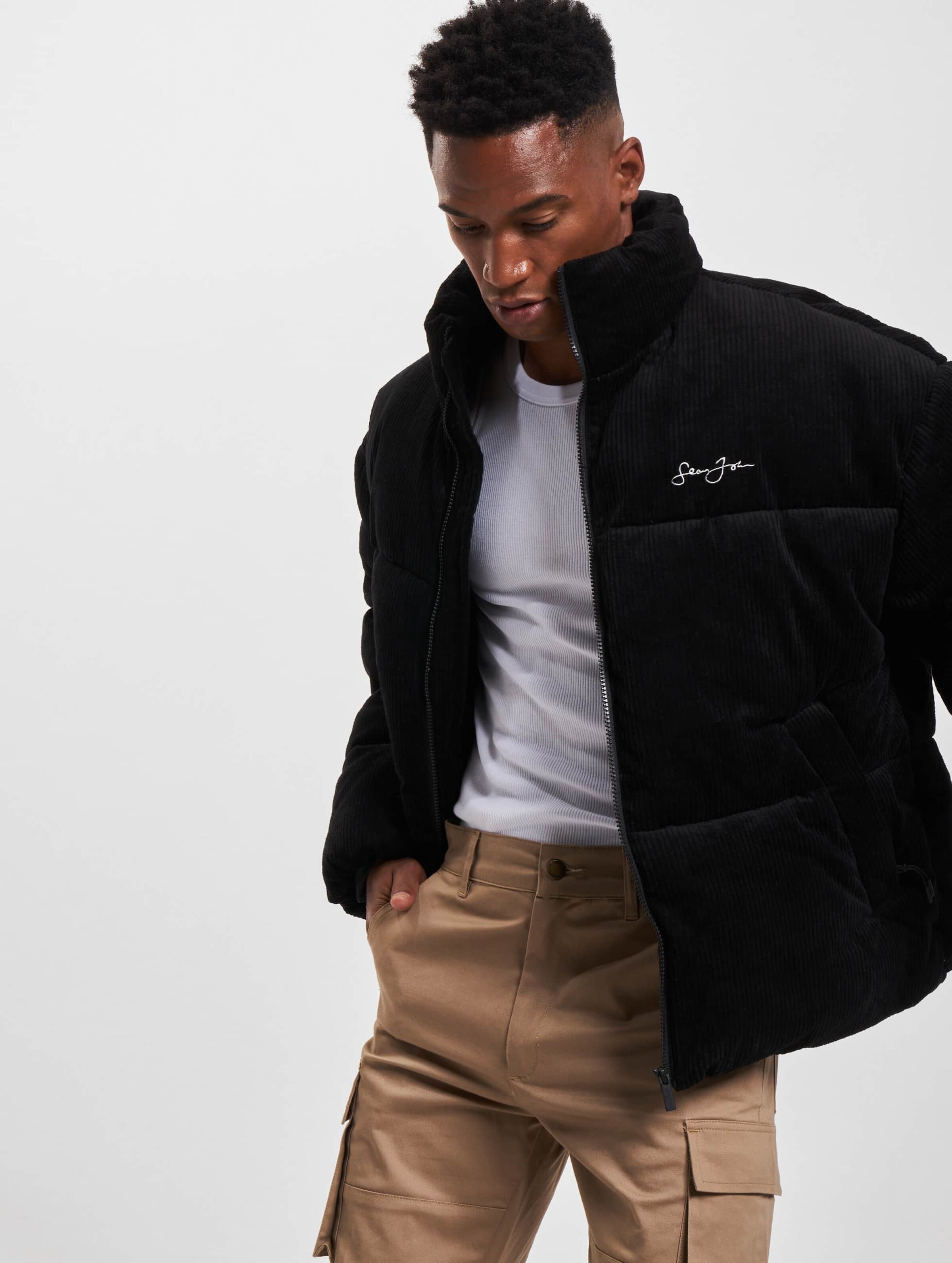Sean John JM213-033-01 SJ Script Logo Corduroy Puffer Jacket