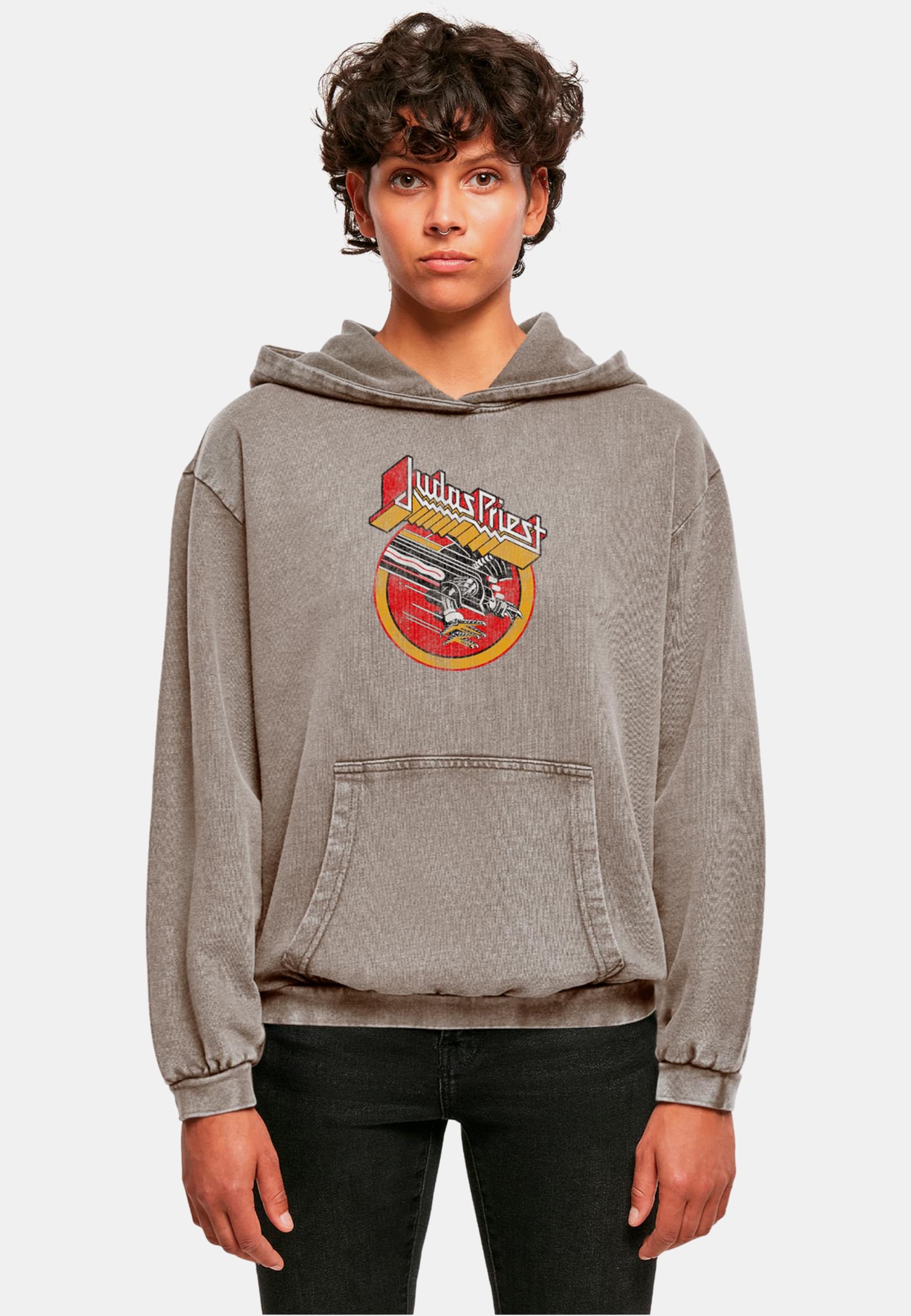 Merchcode Ladies Judas Priest - Solid Circle Acid Washed Oversized Hoody