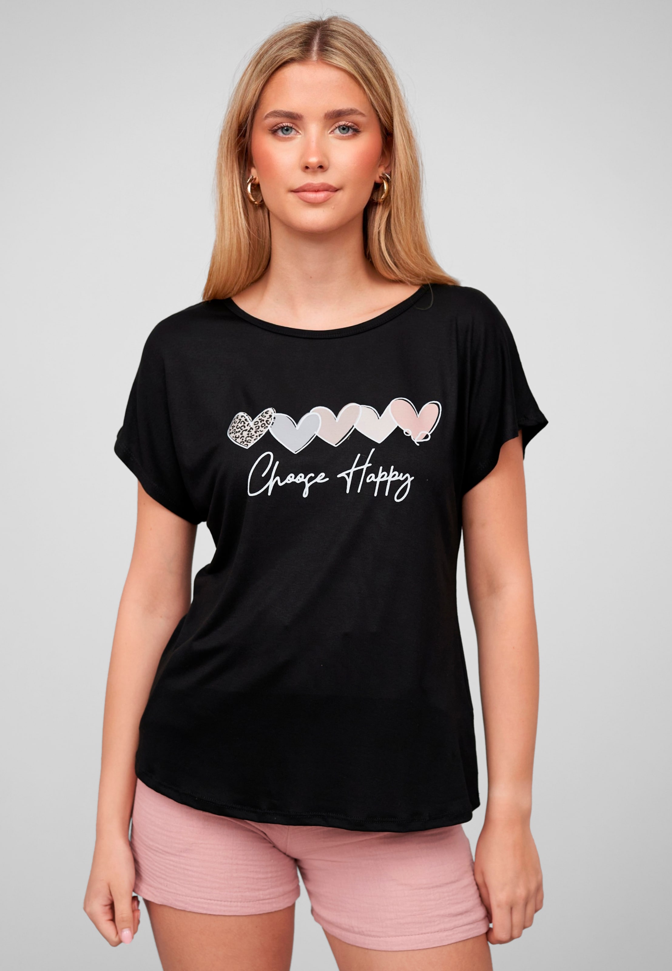 Cloud5ive Damen Viskose T-Shirt mit Choose Happy