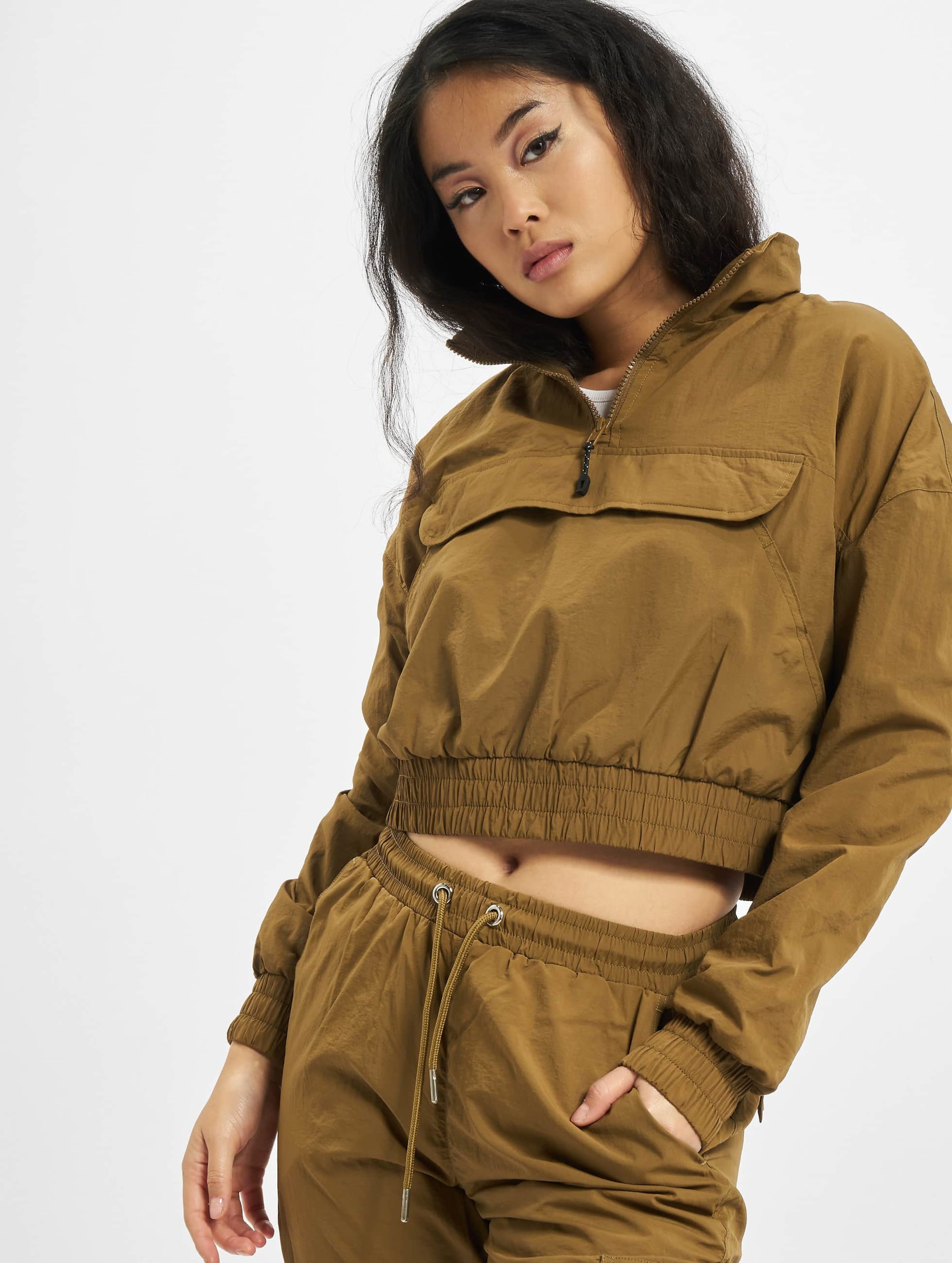 Urban Classics Ladies Cropped Crinkle Nylon Pull Over Jacket