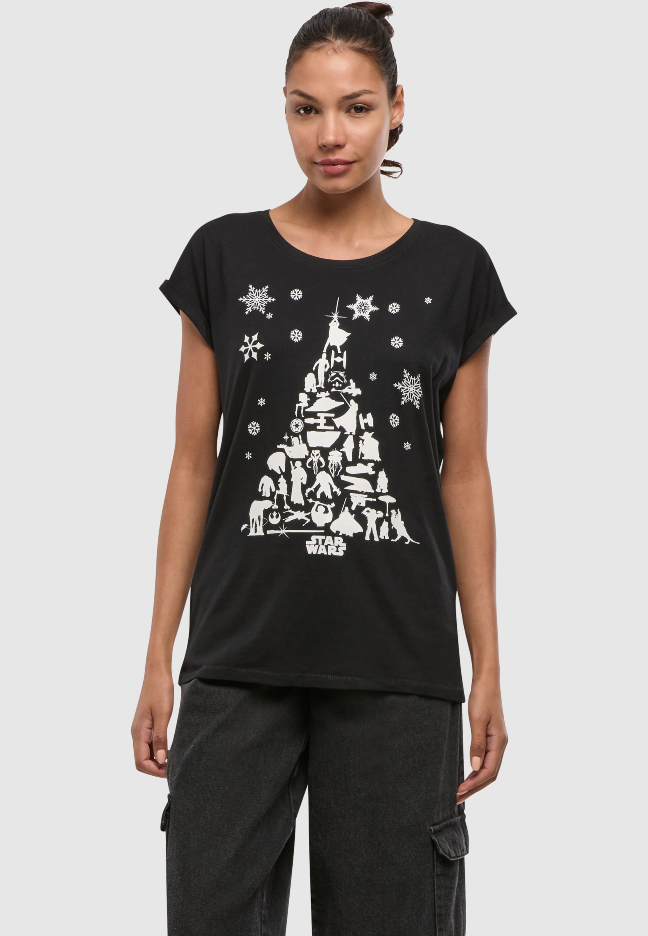 F4NT4STIC Star Wars Christmas Tree with Ladies Extended Shoulder Tee
