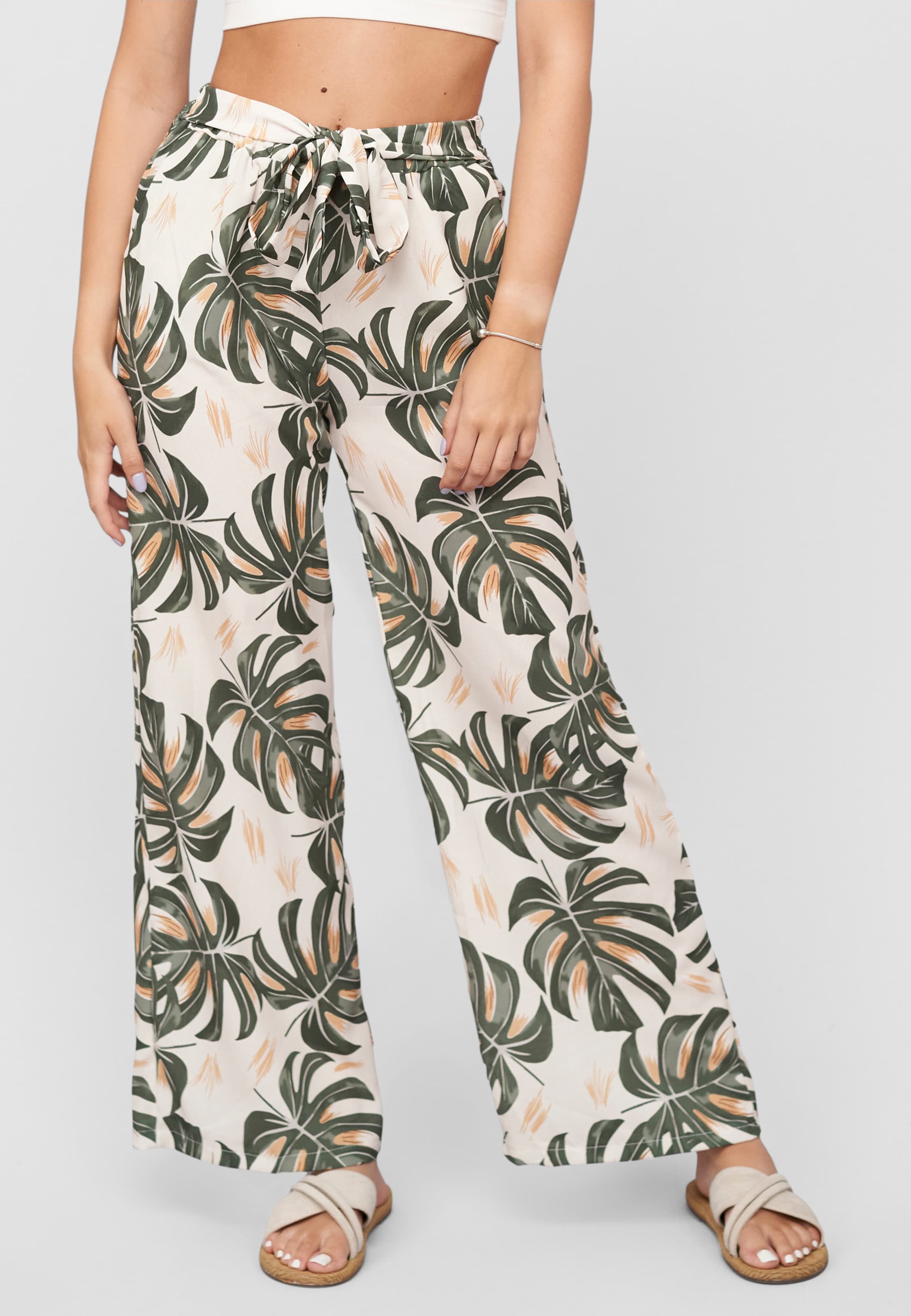 Cloud5ive Summer Pants with palm print and tie belt